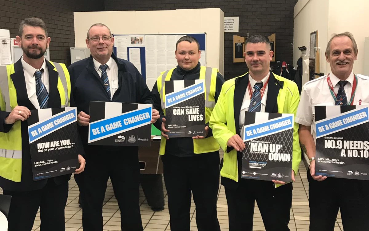 Go North East bus drivers joining in with Newcastle United Foundation's 'Be A Game Changer' mental health awareness campaign