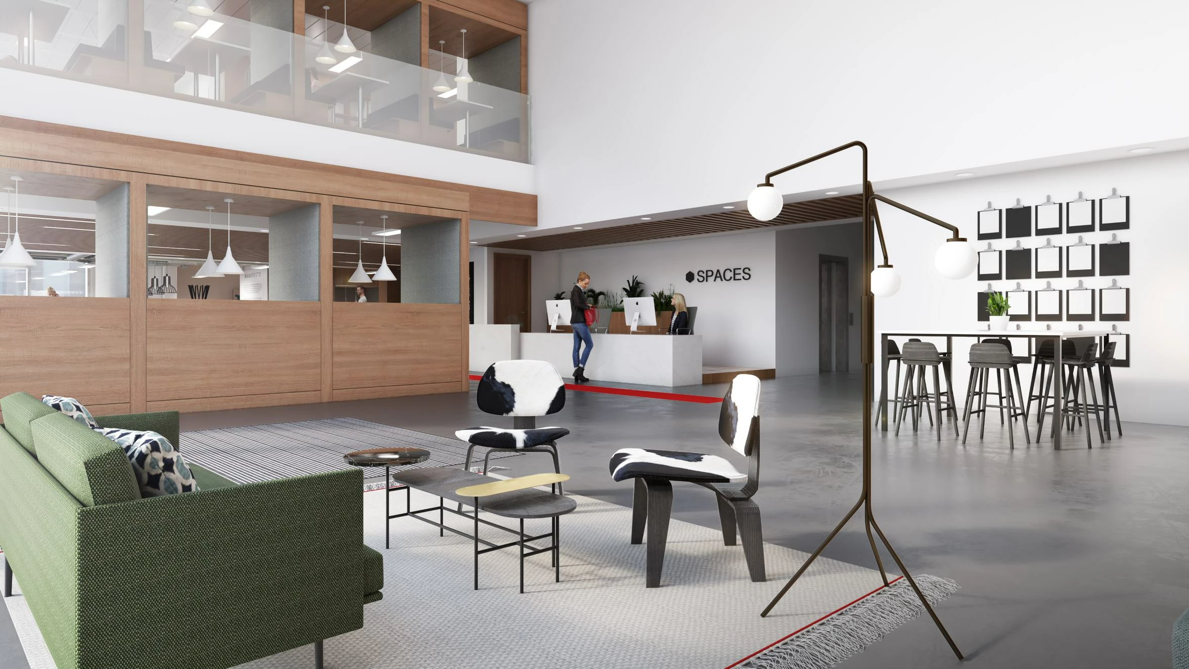 A CGI of Spaces Deansgate's reception area