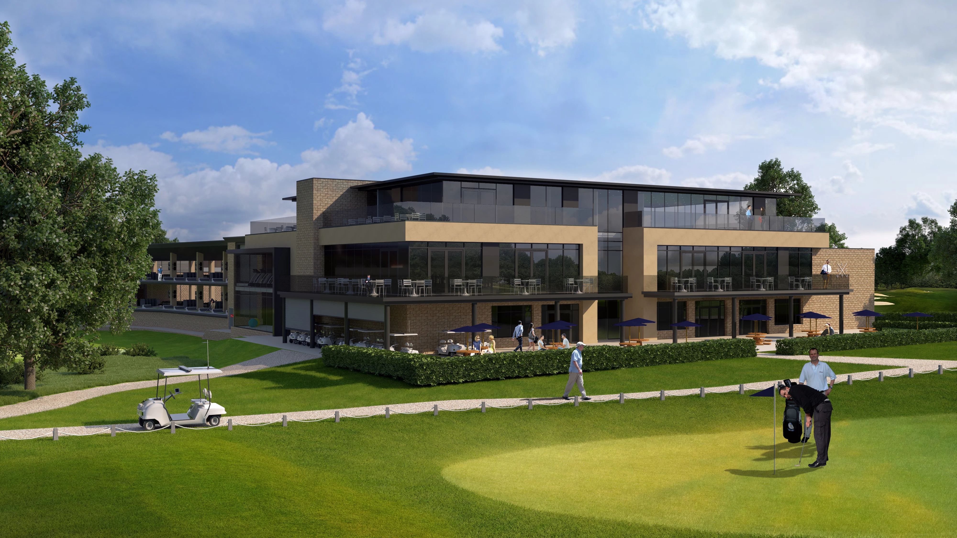 A CGI of the proposed new clubhouse building from the rear