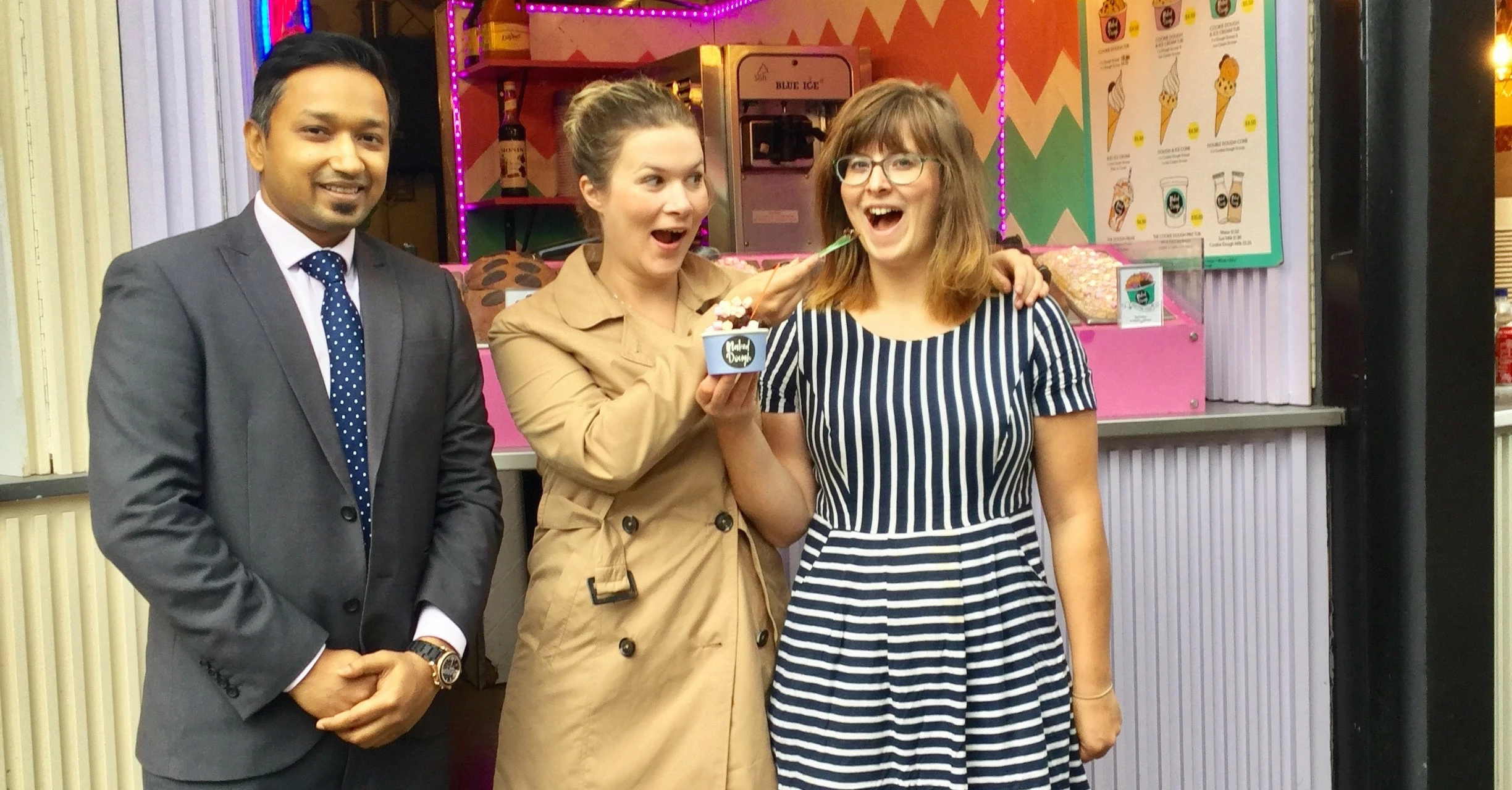 NatWest's Sharad Varma with Naked Dough co-founders Jen Henry and Hannah Adams