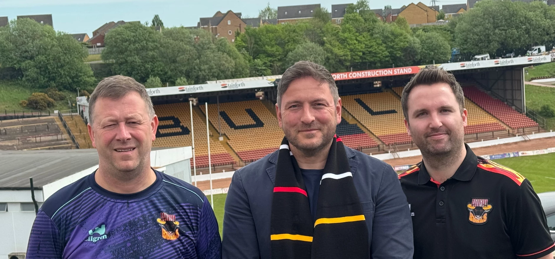 Image shows L-R Jason Hirst, Bradford Bulls CEO, Dave Nutter, Founder of Perfect Storm and Luke Mawson, Bradford Bulls Media Manager.jpg
