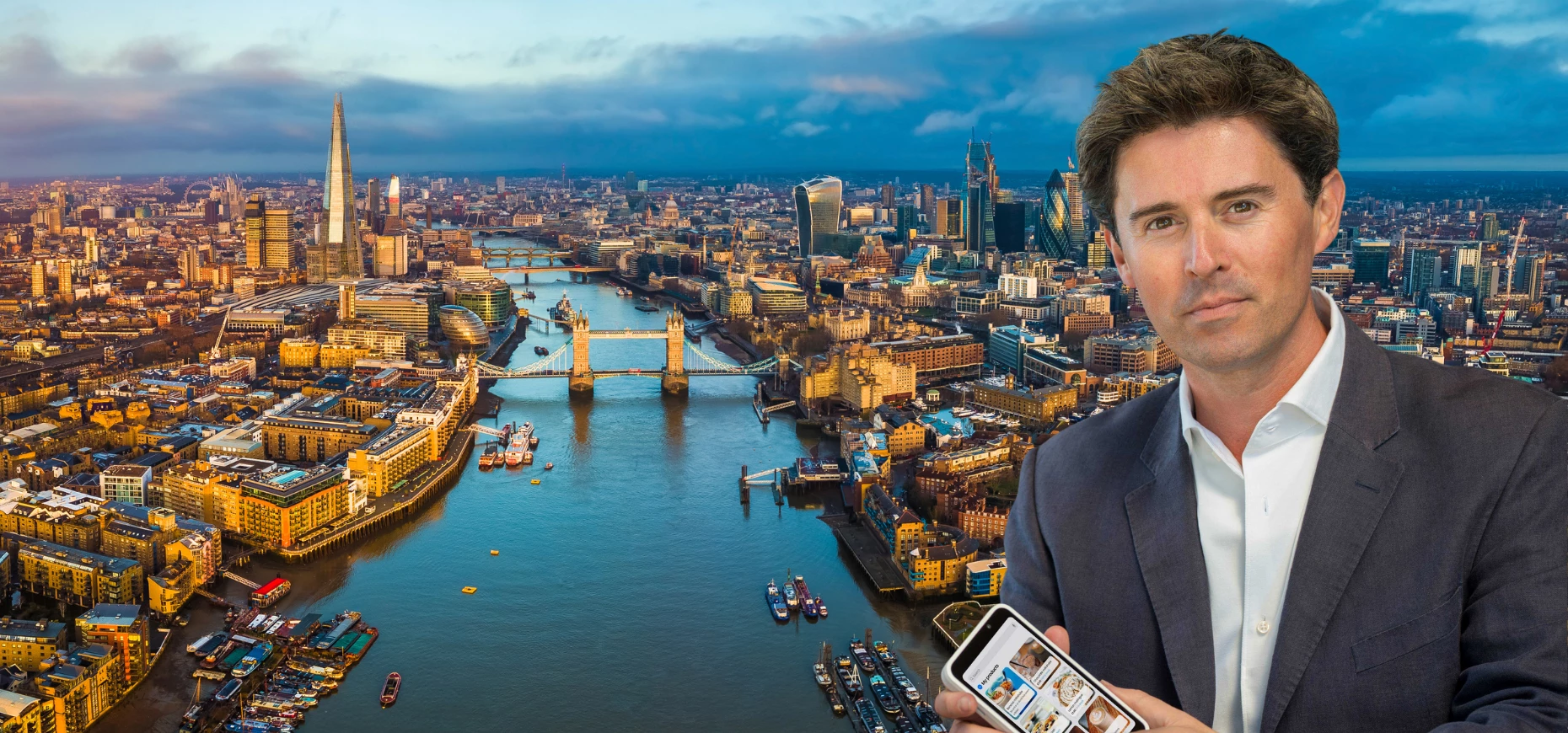 Richard Carter, Founder of Lopay, pictured against the London skyline.