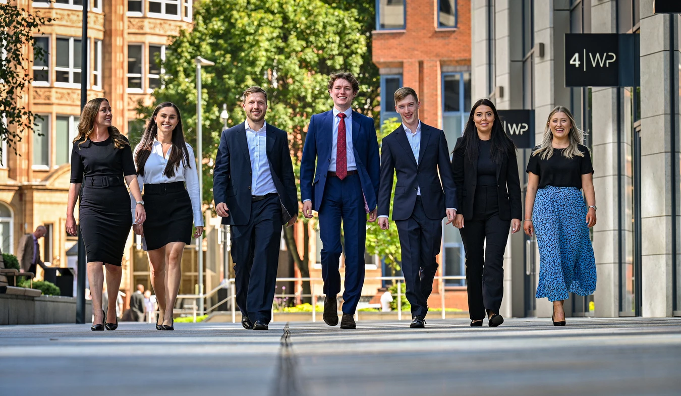(L to R): Clarion’s latest cohort of newly qualified solicitors comprising Laura Savio, Amy Parry, Jonathan Schneider, Brandon Bradley, Harry Beckett, Melissa Rycroft and Rebecca Walters