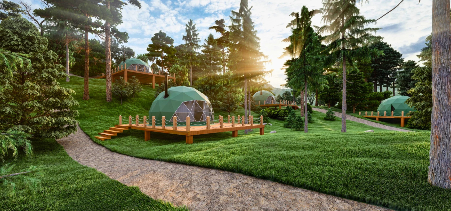 A CGI mock-up of what the Mythtopia 'glamping' site could look like.