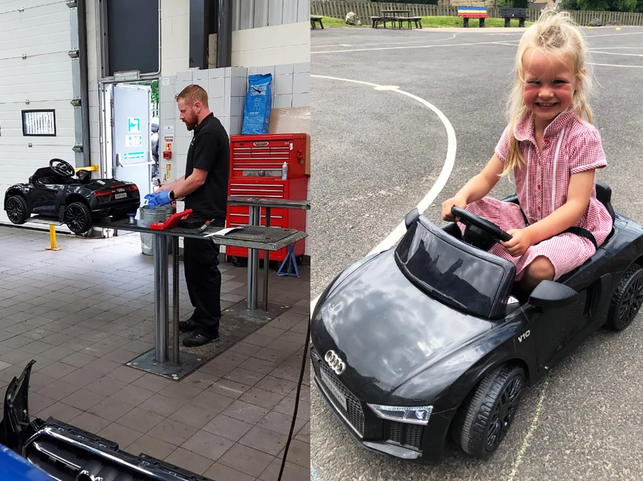 Kind-hearted Blackburn Audi team members use their talents to get Class 1 of Chatburn CE Primary School back behind the wheel.