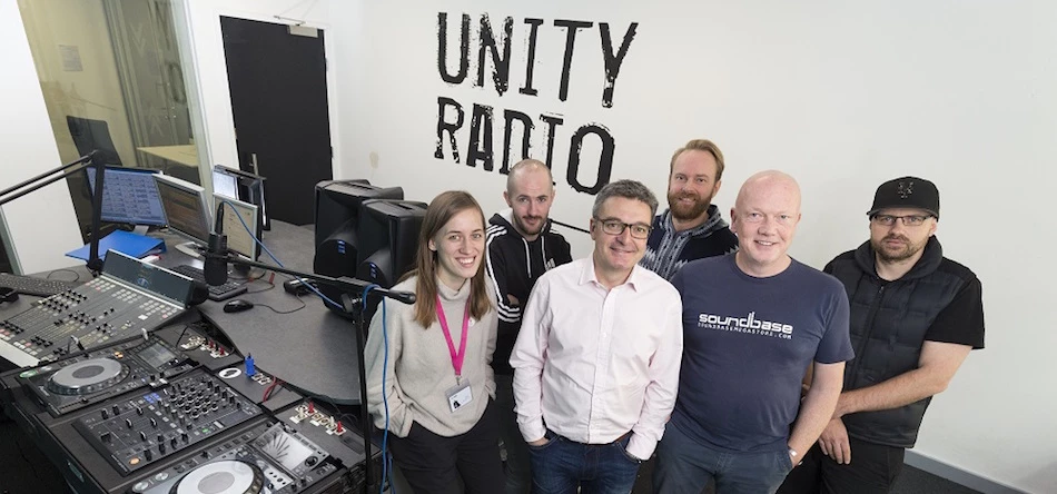 The Unity Radio team with The Landing's Paul Billington (centre left)