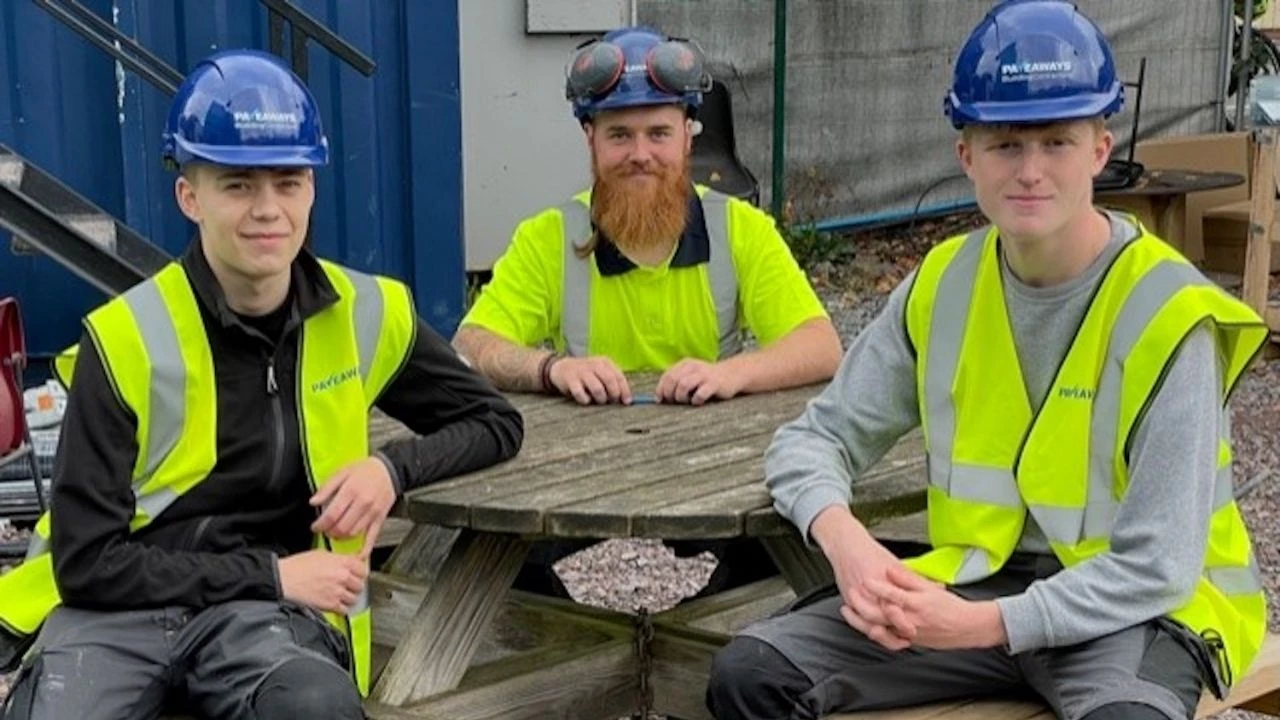 (Left to right) Dan Davies, Jon Goss and Louie Bowen, the three new carpentry apprentices at Pave Aways.