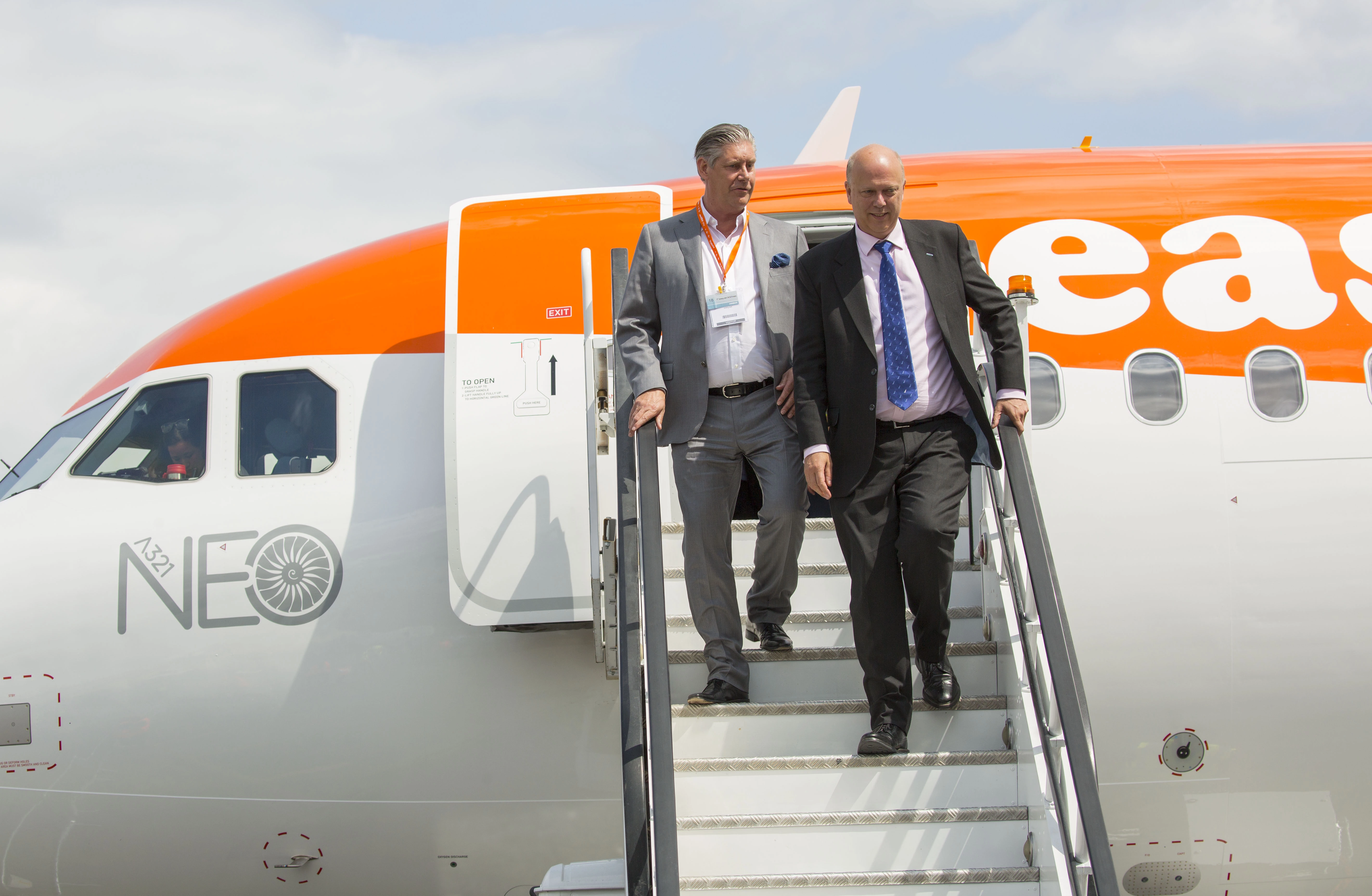 easyJet CEO Johan Lundgren (left) and Chris Grayling MP at the airshow
