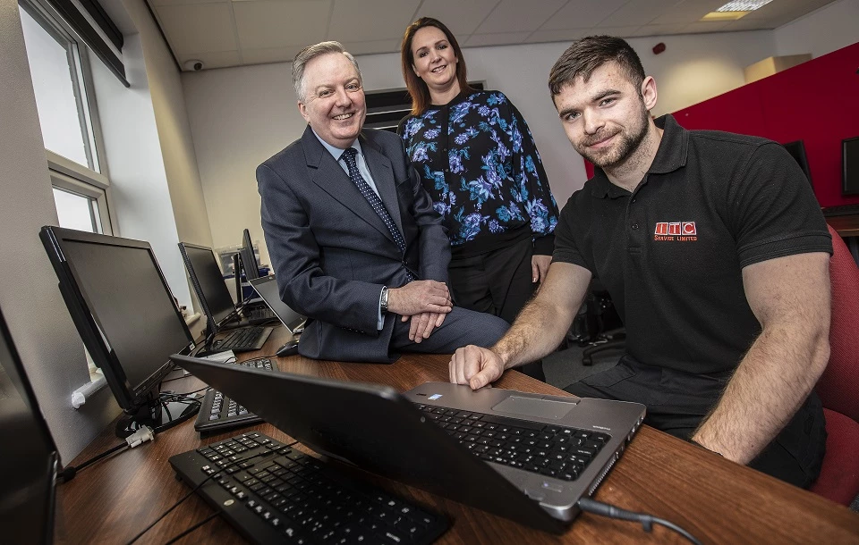 Councillor Iain Malcolm, Leader of South Tyneside Council, Kate Anderson, Marketing Director of ITC and Jamie Blanchflower Level 2 IT Apprentice. 