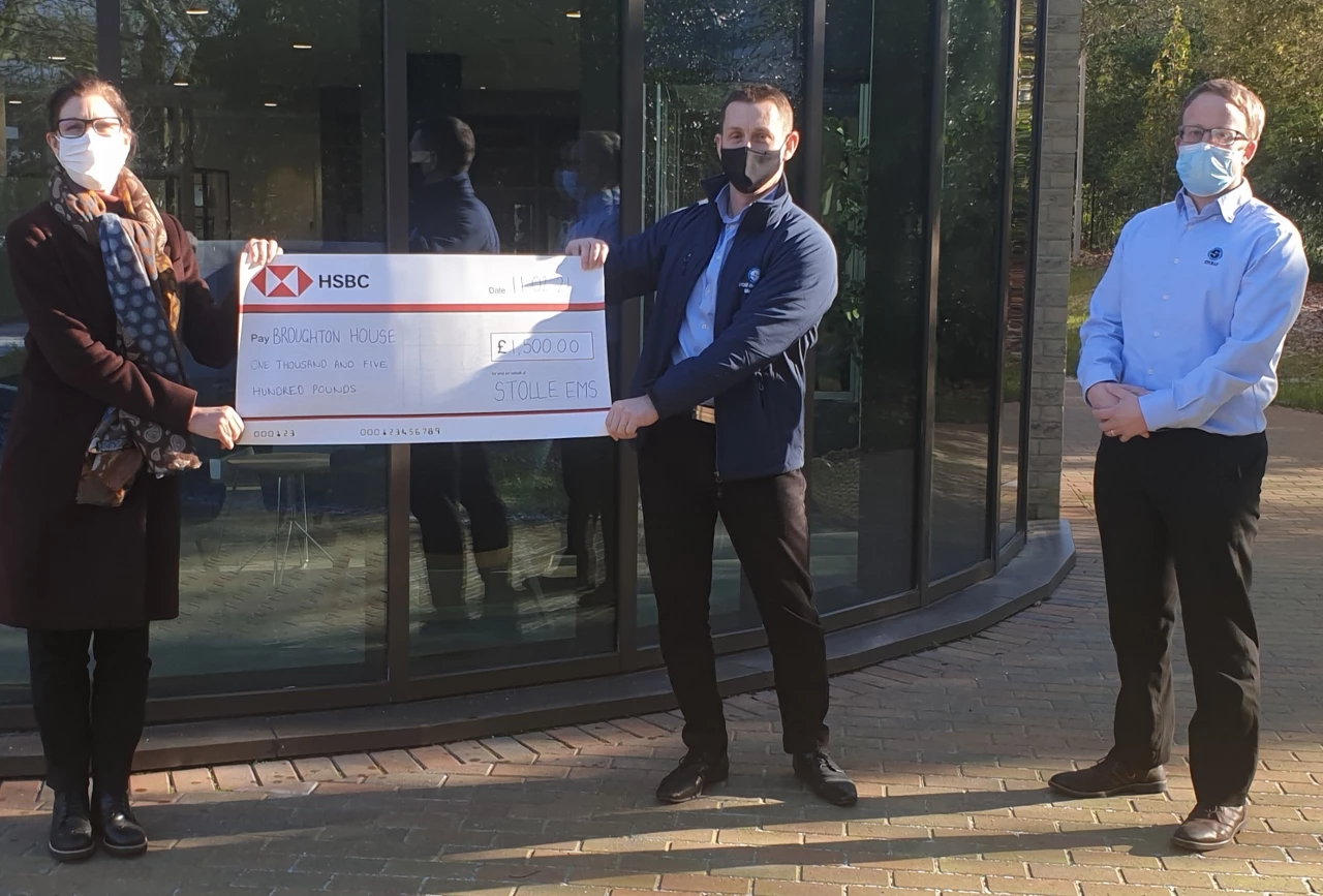 L-R, Broughton House Veteran Care Village chief executive Karen Miller with Marc Peel and Richard Mercer, group general manager and group managing director of Stolle EMS Group respectively