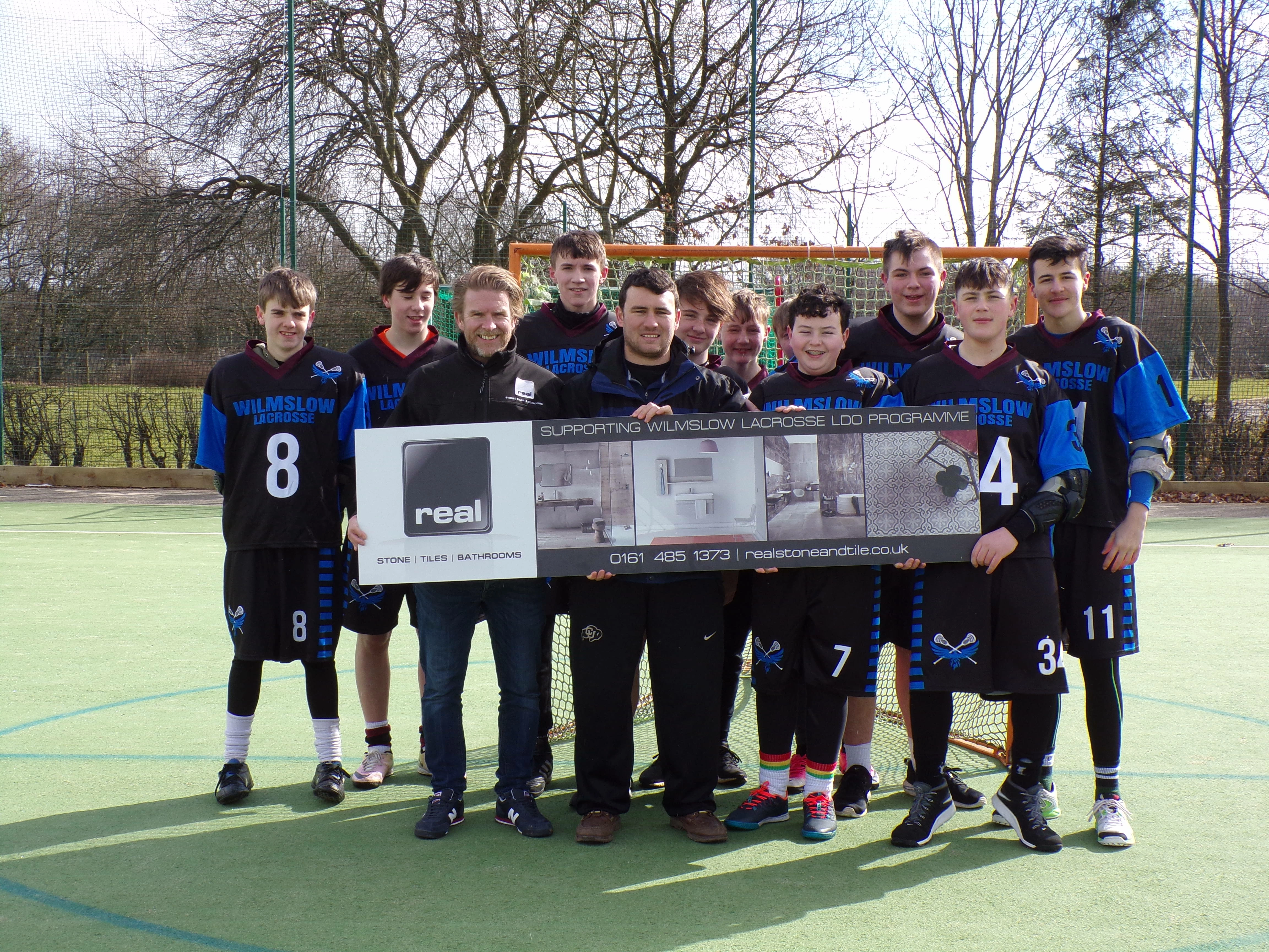 Real Stone & Tile Co-Director, Leigh Price, with the Wilmslow Lacrosse Team