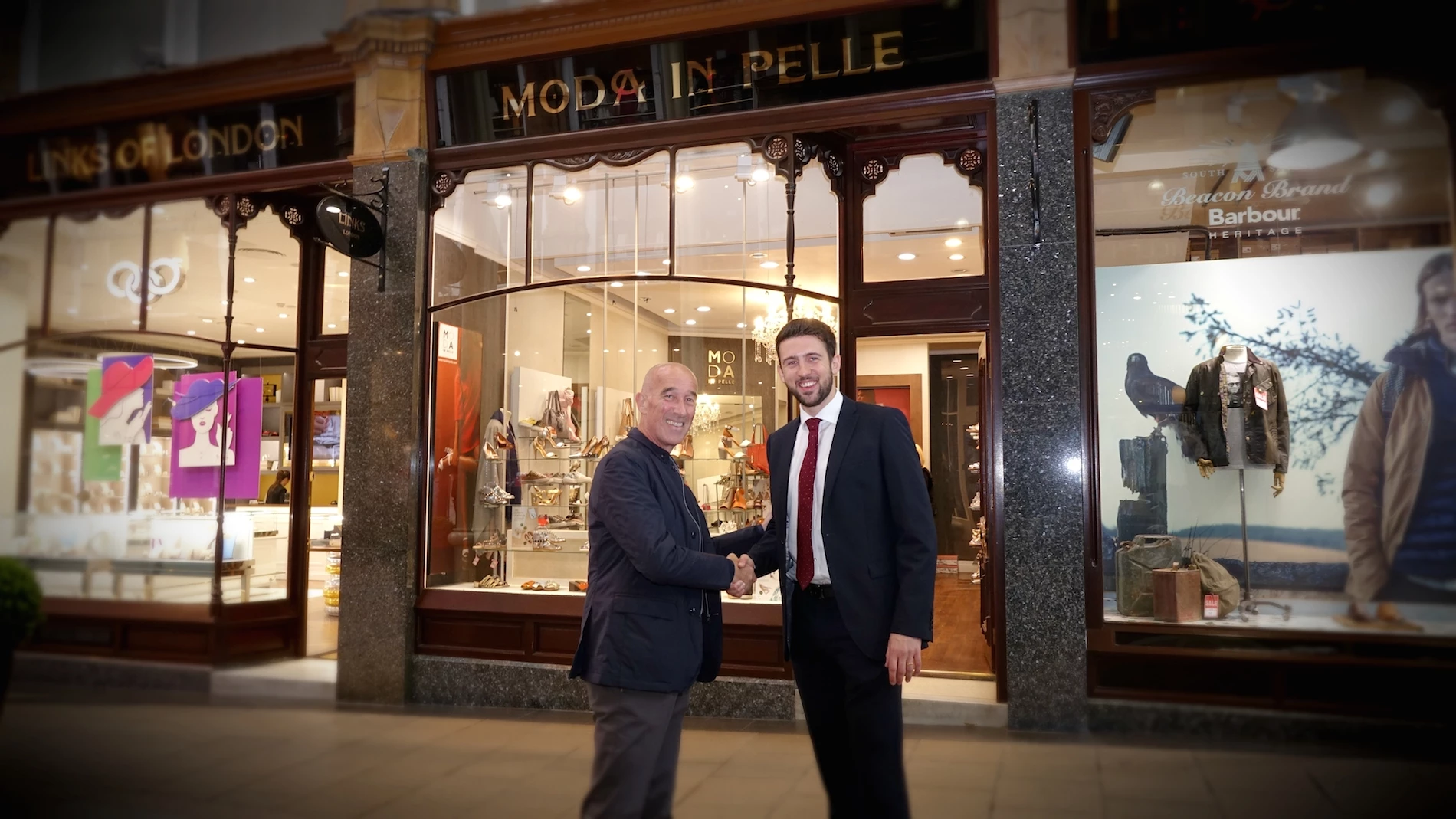 Moda in Pelle founder and CEO Stephen Buck with Howarths managing director Gavin Howarth.