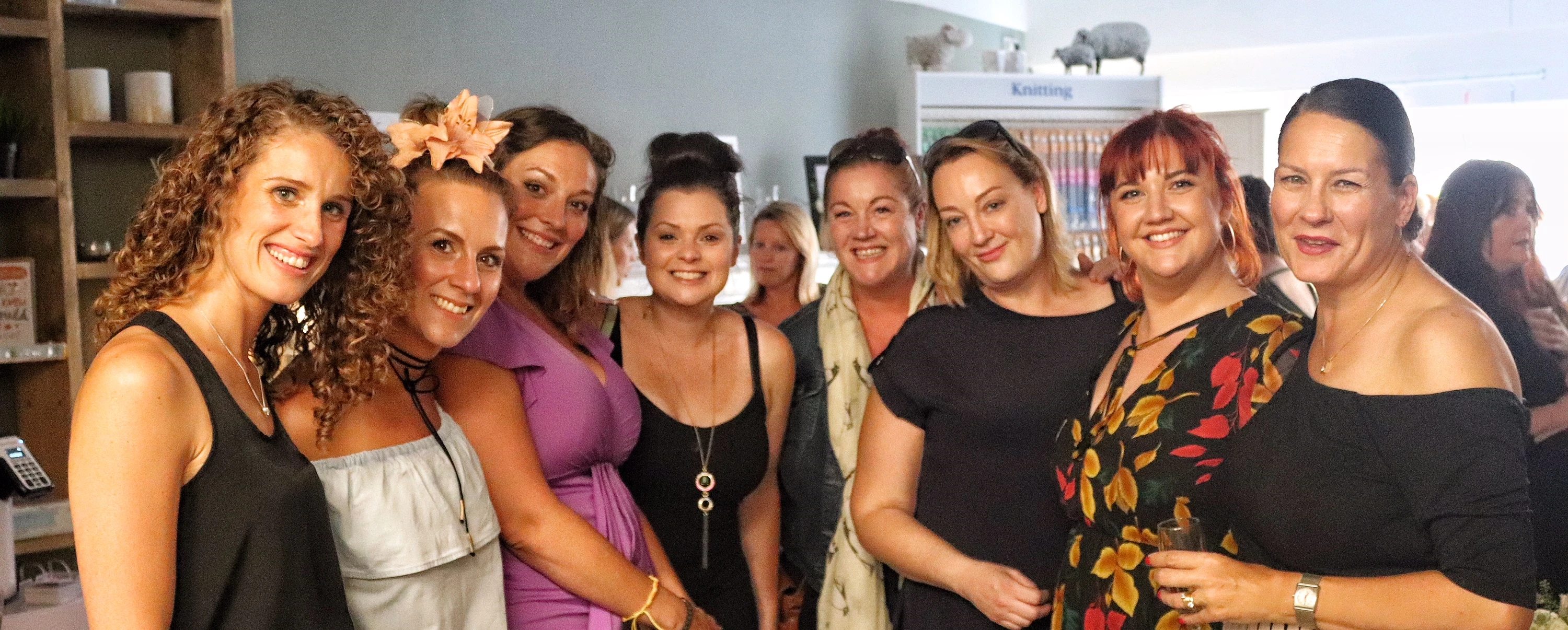 Abigail Horne and of some of the FSN ladies at Susan’s shop launch:  L-R; Jennifer Barnfield, Nikki Sprogson, Kate Hennersy Bowers, Abigail Horne, Natalie Tilsley, Alison Goodwin, Helen Capodici, and Susan Hughes. 