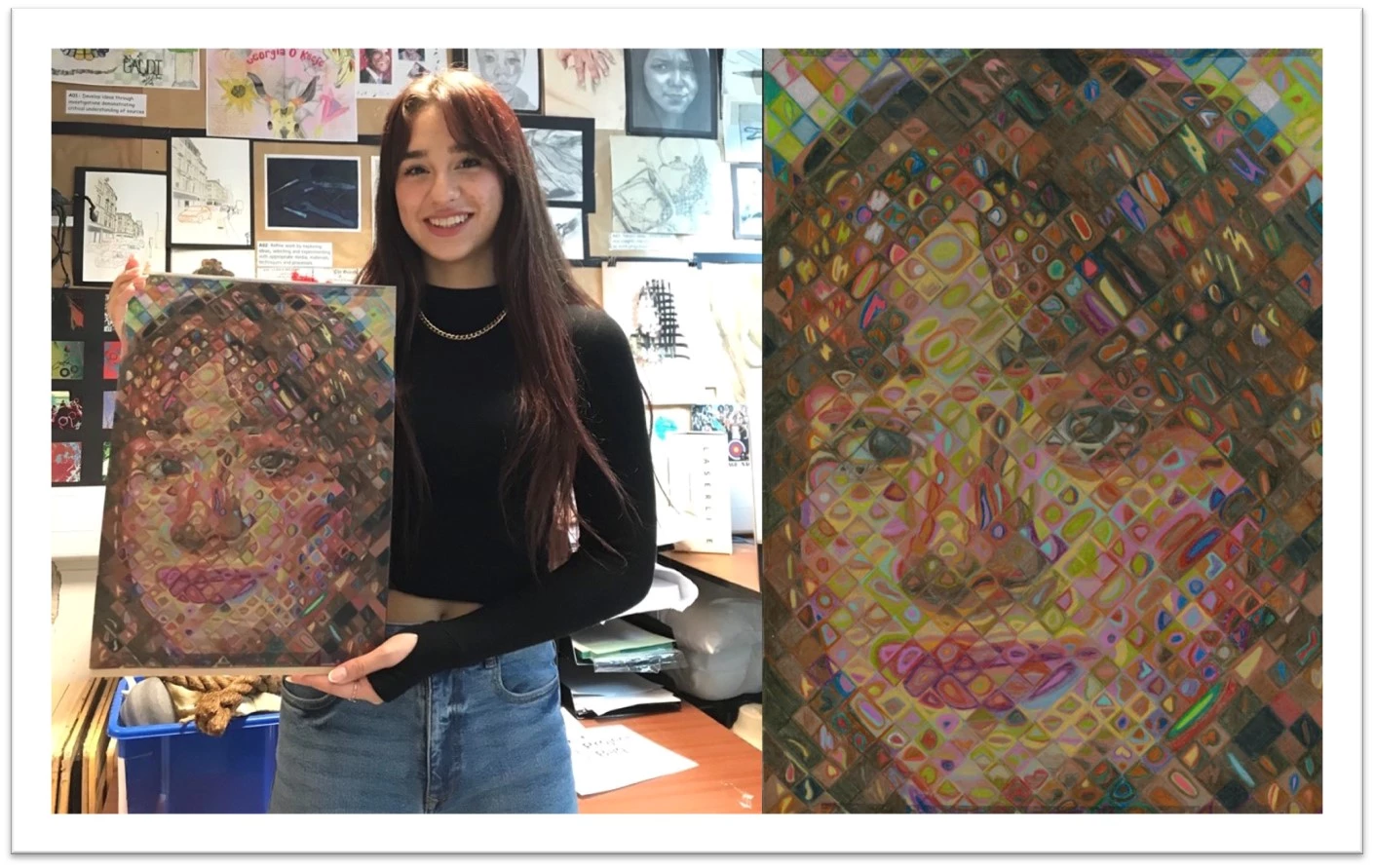 Abbey College Manchester student Saba pictured with her award-winning work.