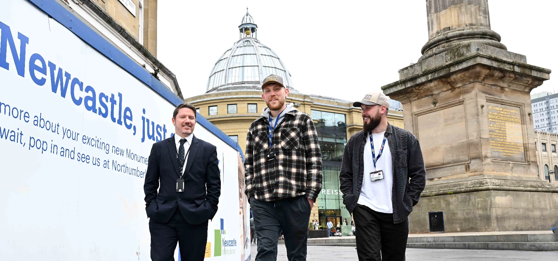 PR shot 01 Rob Boak manager at Newcastle Building Sciety's Northumberland St branch with Ben Smalley and Anthony Wallace from Changing Lives.JPG