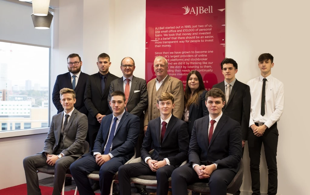 AJ Bell's apprentices with investment director Russ Mould and chief executive Andy Bell