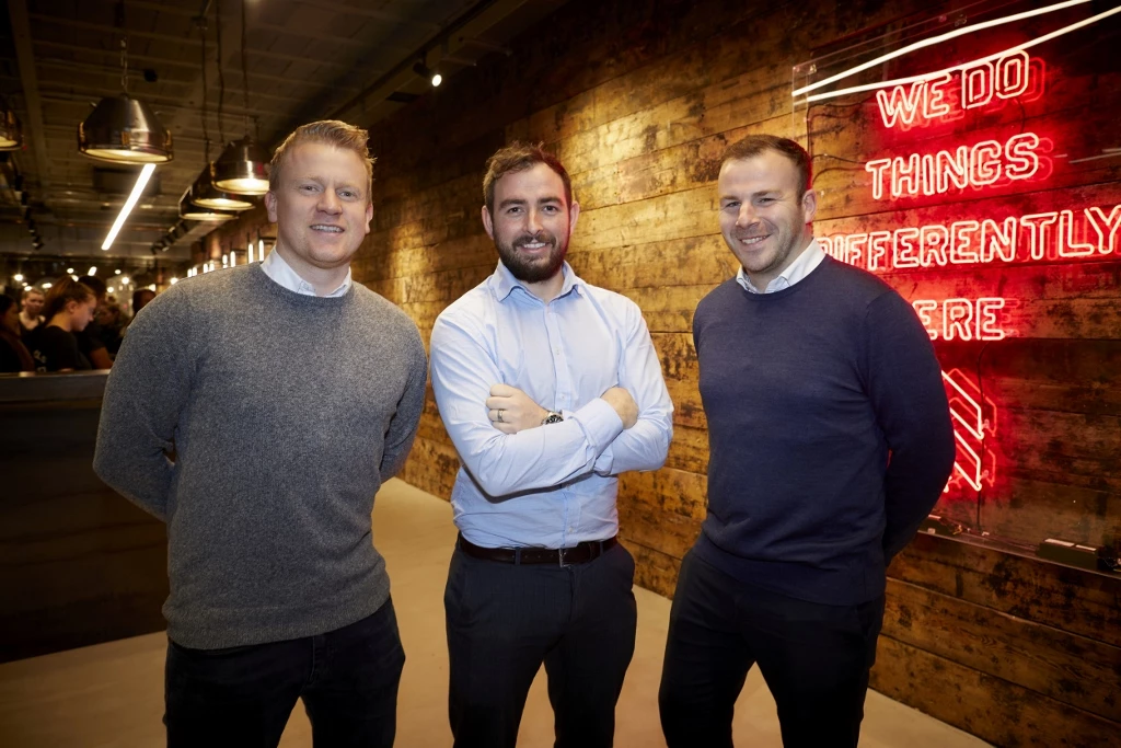 L-R Recom Solutions director Jason McKnight, construction project manager Jordan Stent and director Joseph Dillon at Barry’s Bootcamp Manchester.