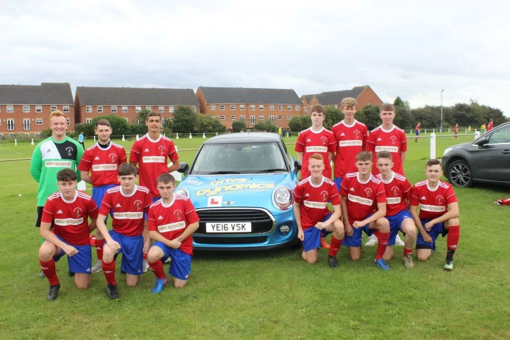 The Robin Hood Athletic Junior Football Club’s U17s squad in their new Drive Dynamics kit