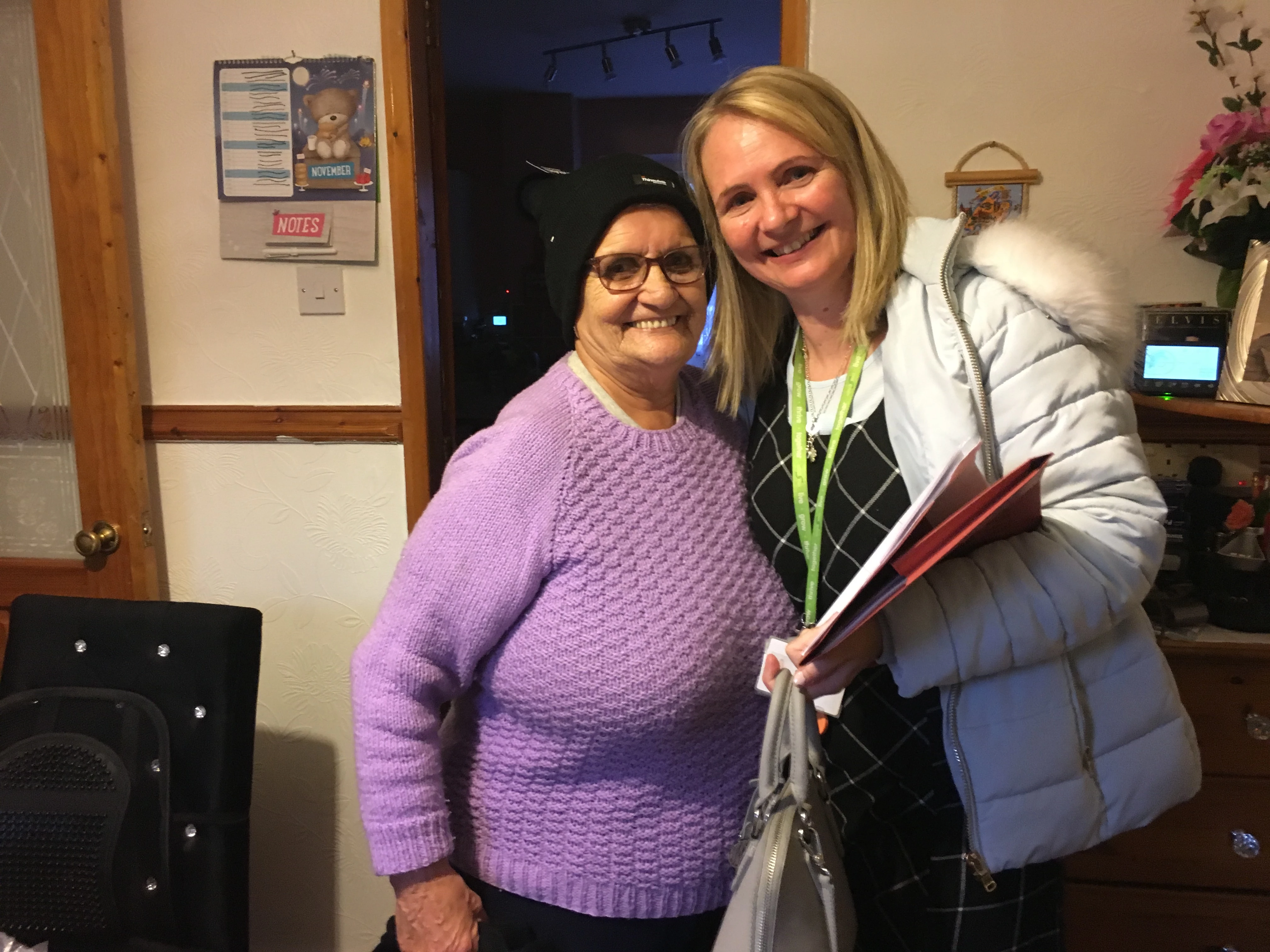 Neighbourhood officer Cathy Benyon with tenant Dorothy Law.