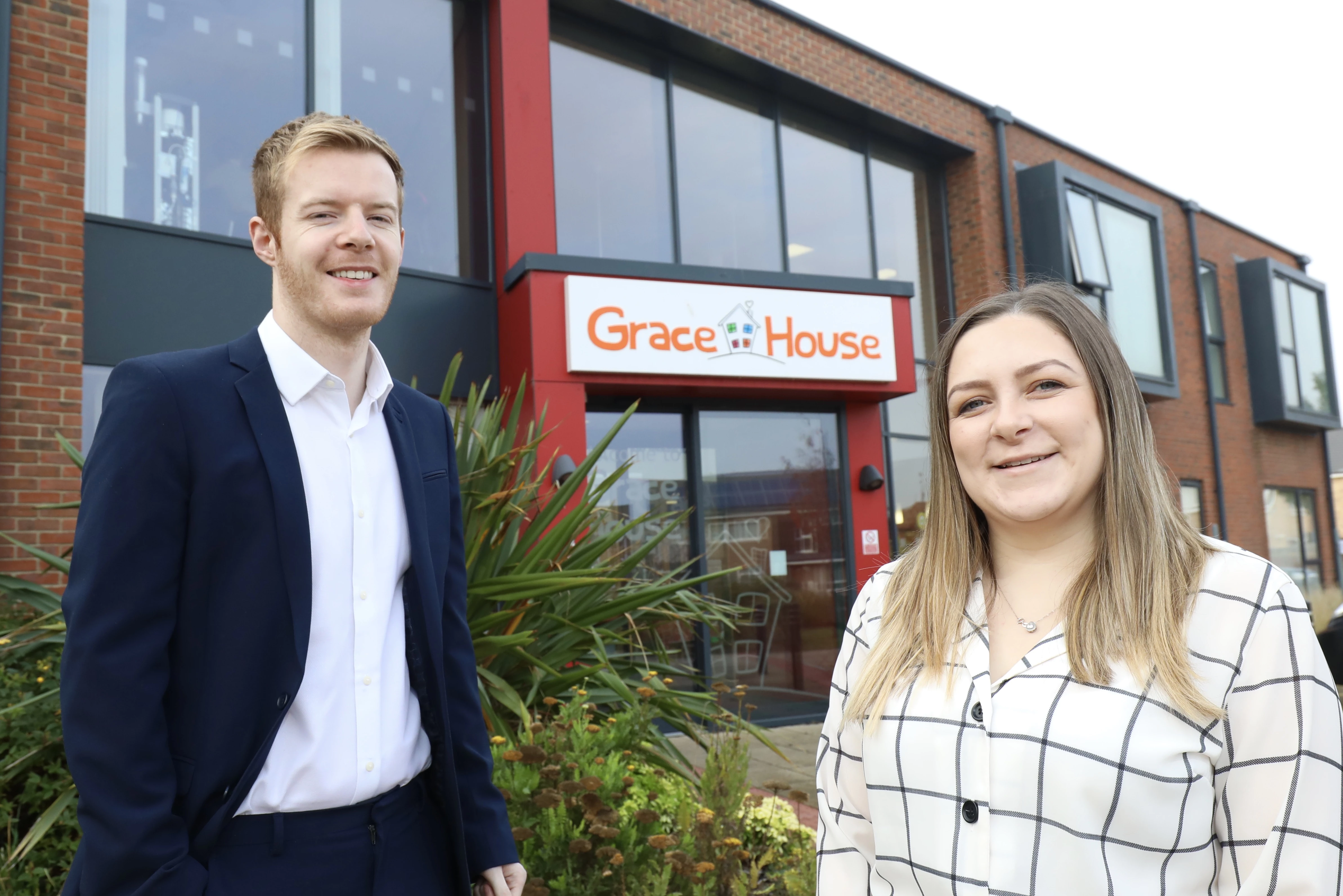 Business development manager at Activ Technology with office and facilities manager at Grace House, Rachael Jenkins.