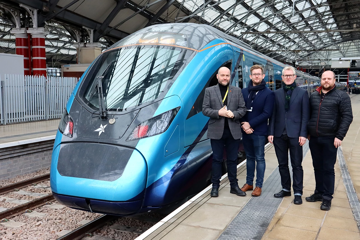 David Gordon (second from the right) and his team at the official launch of three new trains for the TransPennine Express line