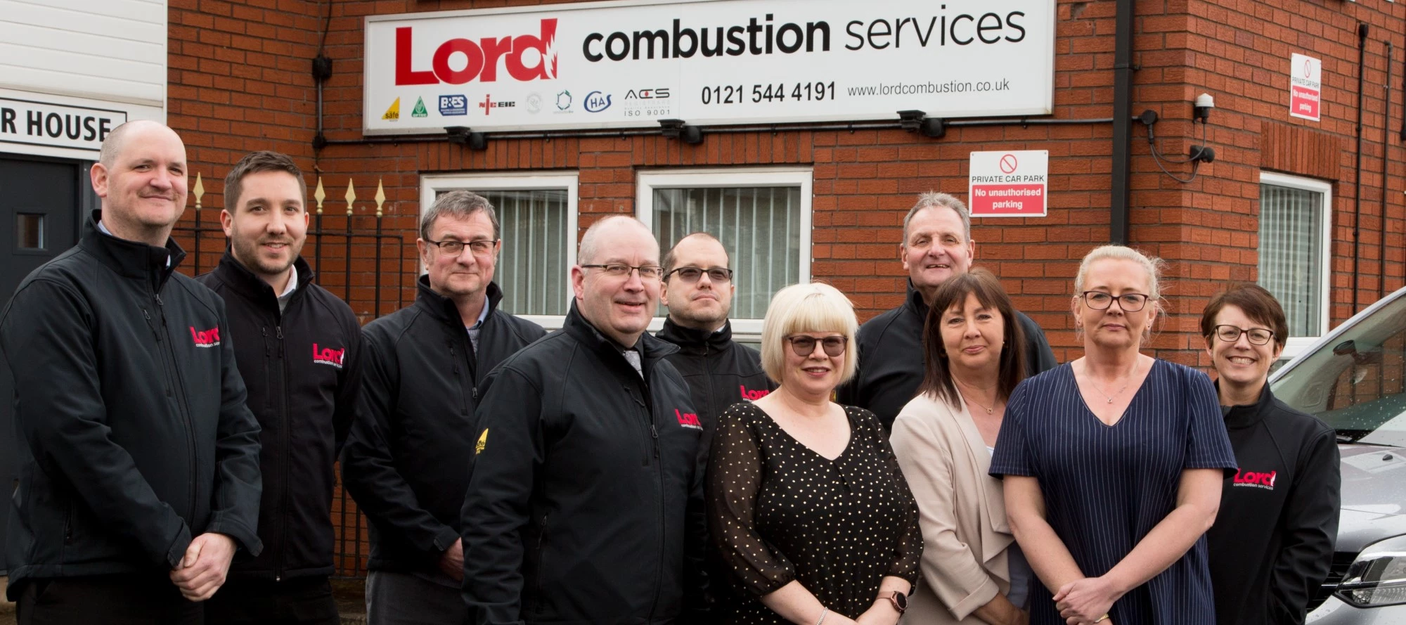 Part of the Lord Combustion Services team outside their Oldbury HQ