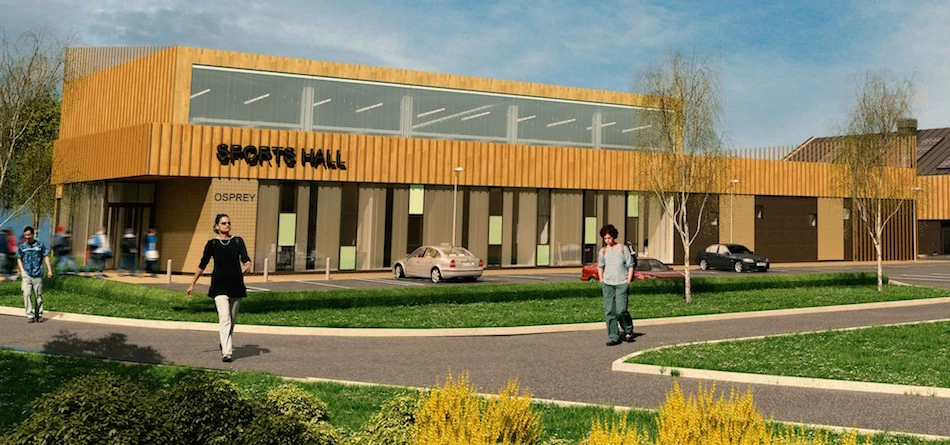 A CGI of the college's new sports hall building
