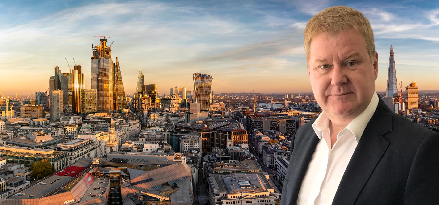 Stephen Fletcher, CEO Ireland, Freemarket, pictured against the London skyline.