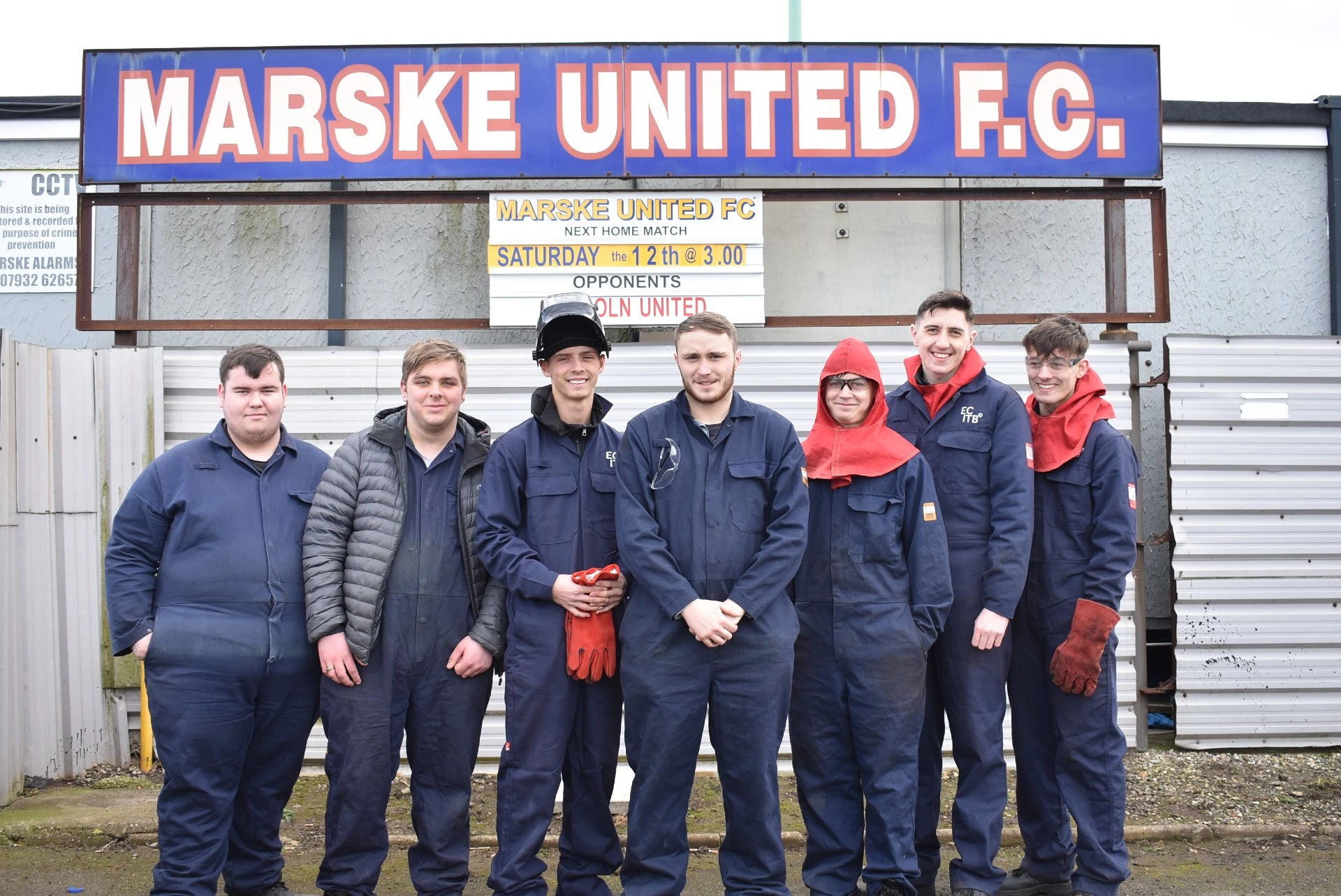Students and apprentices at NETA Training offer Marske United FC a helping hand