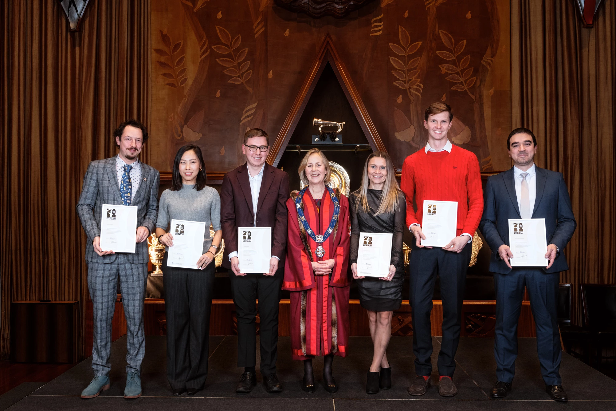 Amanda Waring, Master of the Furniture Makers’ Company, with some of the winners of the Furniture Makers’ Company’s ‘60 for 60’ in London