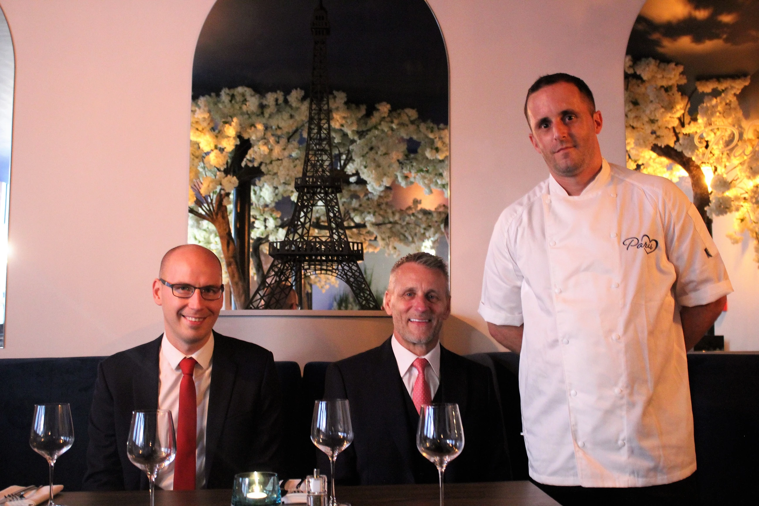 LtoR Fraser Brown Commercial Property Associate Liam Wilkinson, Paris Owner Antony Crossman and Executive Head Chef James Crossman