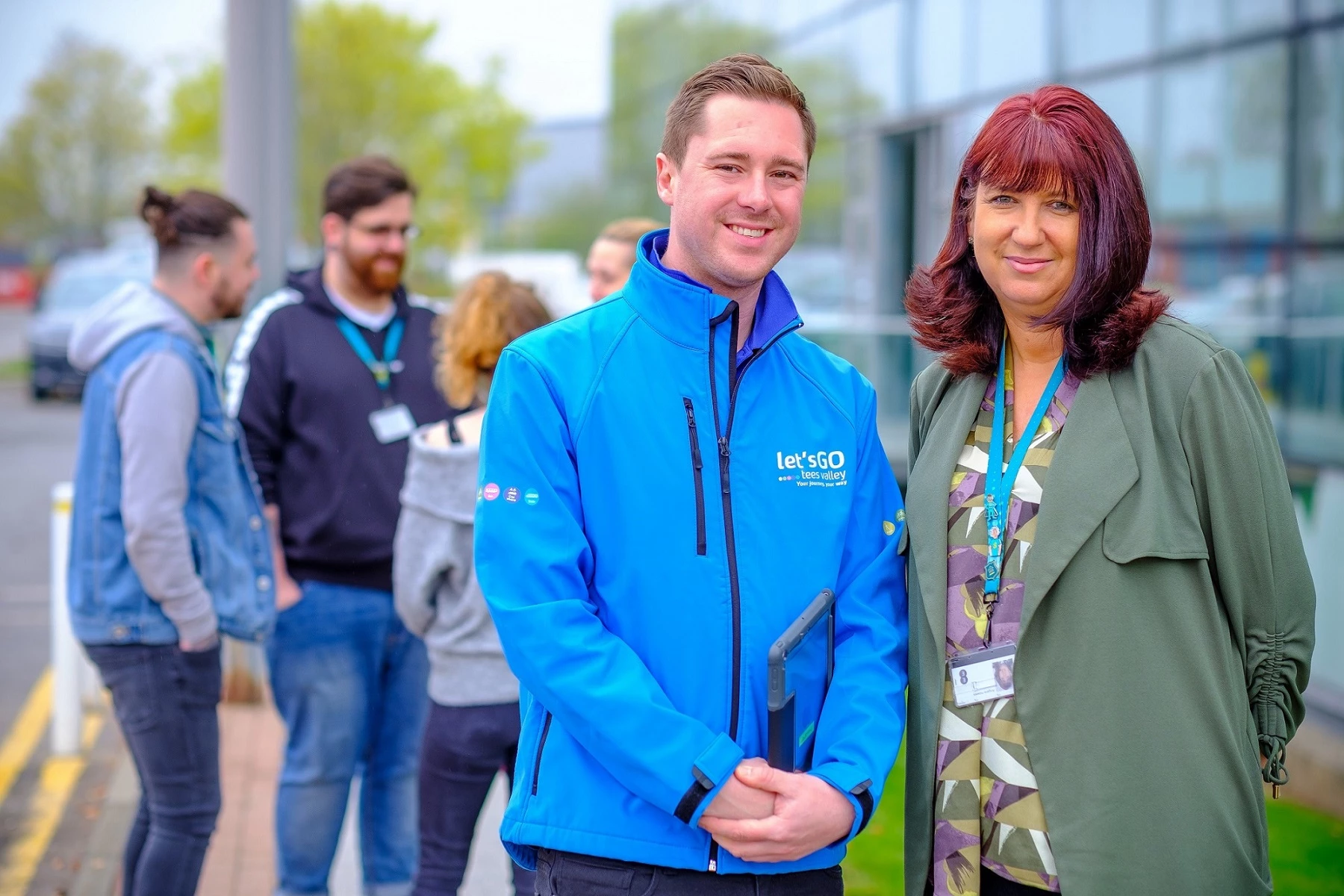 Let's Go Tees Valley travel advisor Jonathan Scott with Angela Howey, head of contact centre operations at EE.