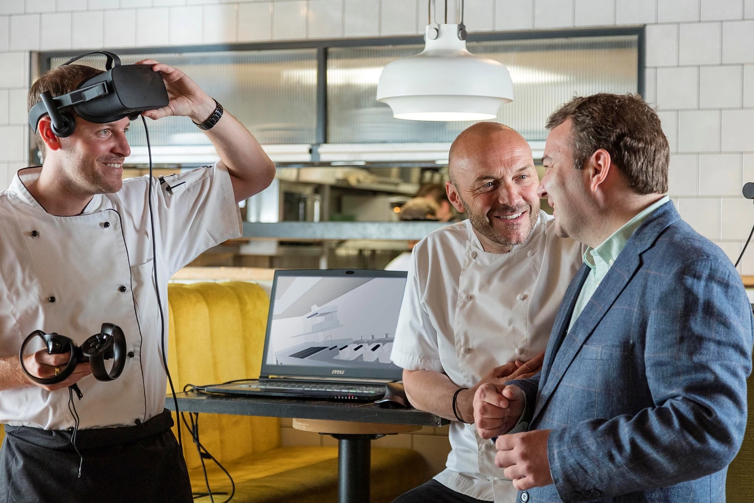 Jamie Leon, Head Chef at The Viking; Simon Rimmer and Jason Cunliffe, Sales Director at Lloyd Catering Equipment 