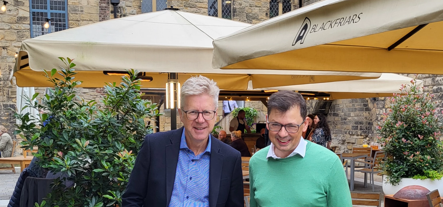 Andy Hook, owner of Blackfriars and Professor Giles Gasper (High Medieval History), Durham University.jpg