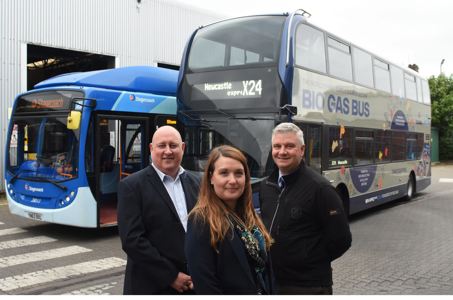 Left to right: Gary Chisholm, Engineering Director, Stagecoach North East, Mark Oliver, UK Bus & Coach Fleet Sales General Manager and Tanya Neech, Senior Advisor for Sustainable Fuels at Scania