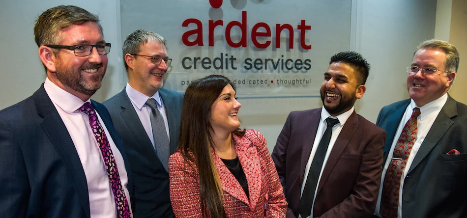 Ardent chief exec Steve Murray (left) and MD John Ricketts (far right) with (L-R) Stefano, Ruth and Shabby