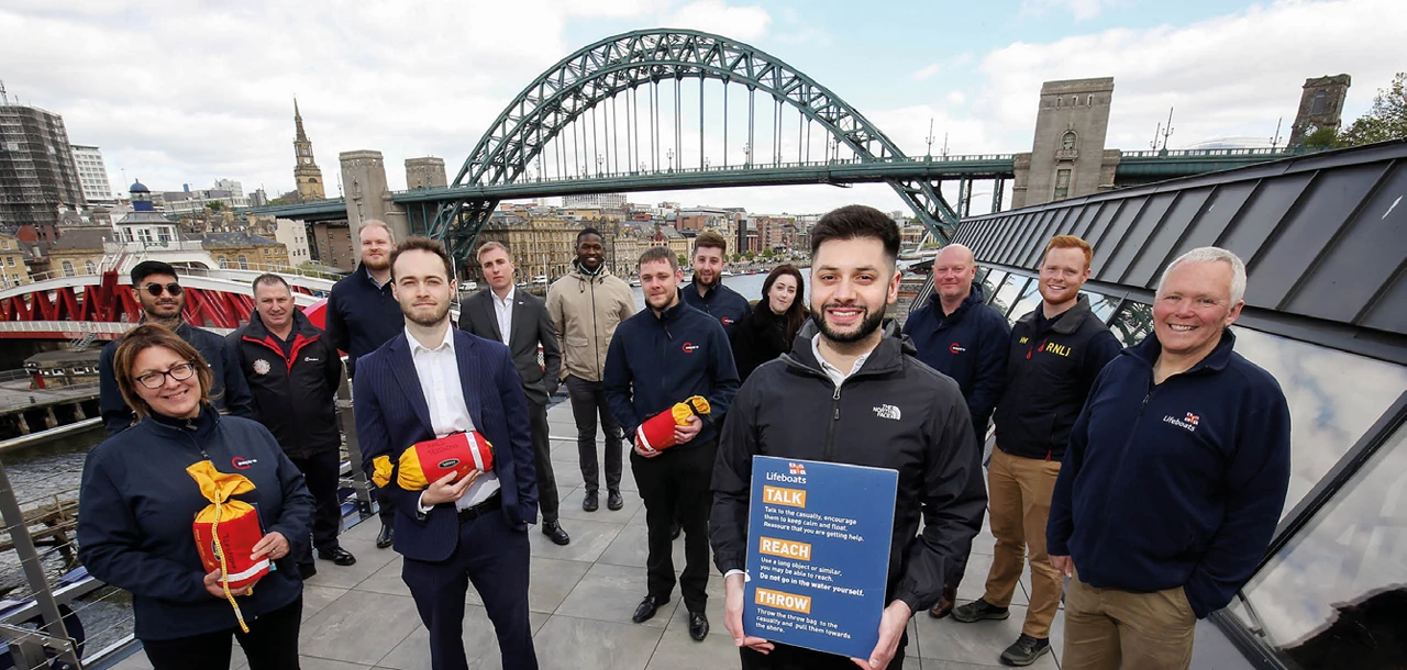 Employees from Aspire Technology Solutions receive training from the Tyne & Wear Fire and Rescue Service and the RNLI