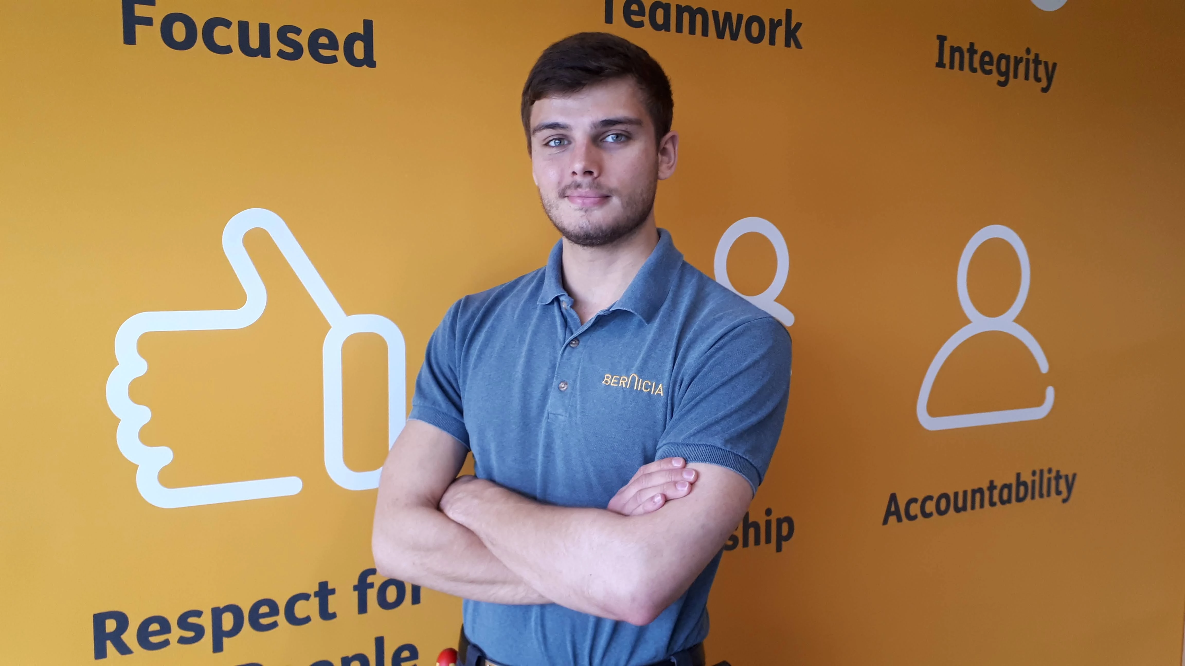 Lewis Yates is a former apprentice and one of many successes from Bernicia’s apprenticeship programme. He is now a fully qualified electrician employed at the housing association.