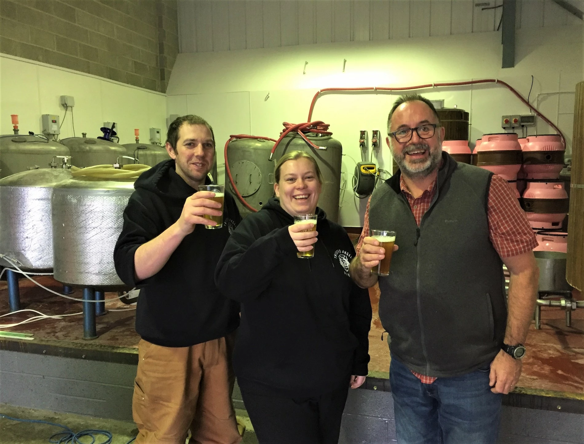 Three of the start-up team at Twisted Angel Brewing. From left, Matt Hall, Emma Lishman and Barry Wilson.