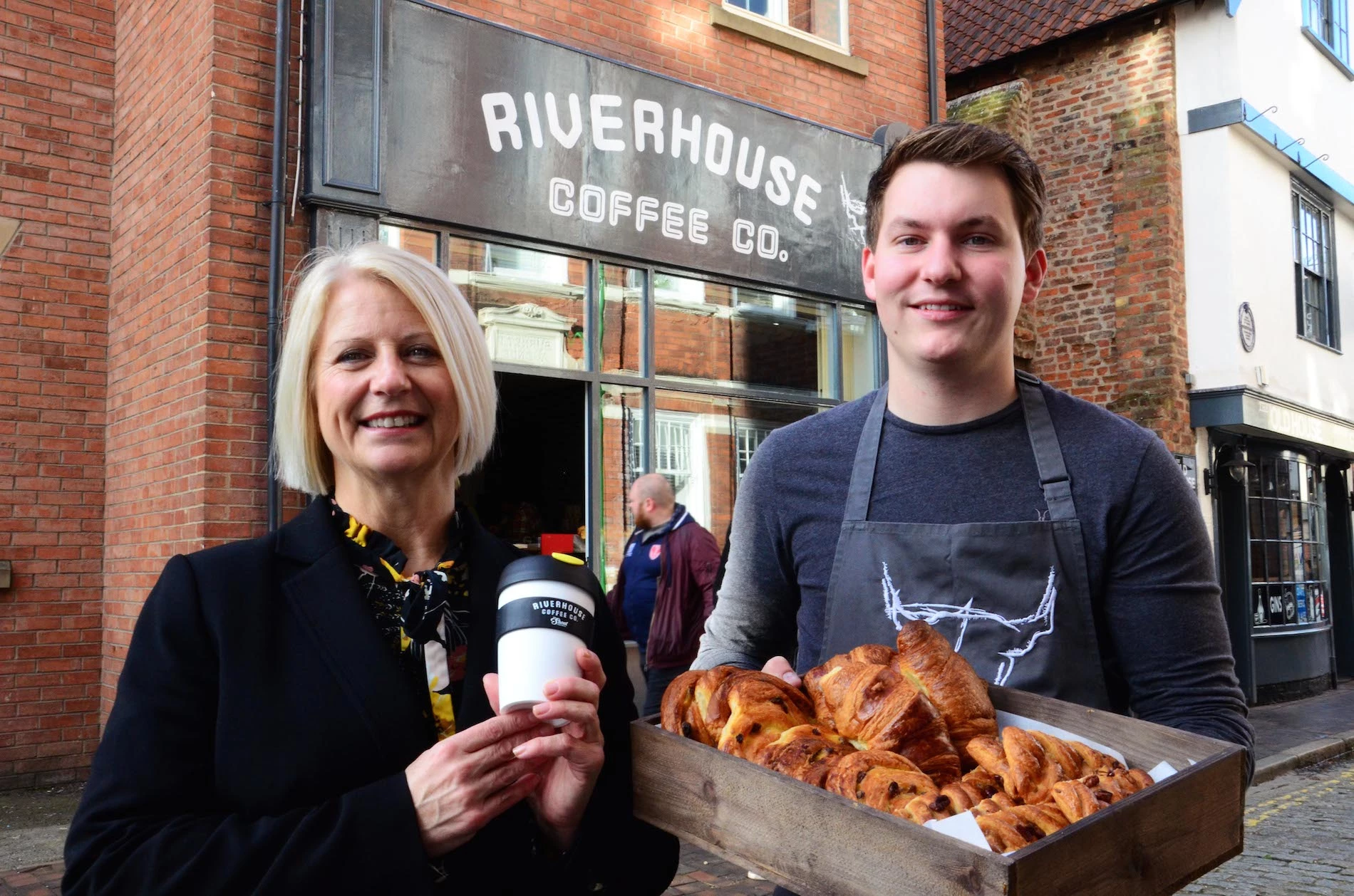 Chris Harrison and Kathryn Shillito outside Riverhouse Coffee Co.
