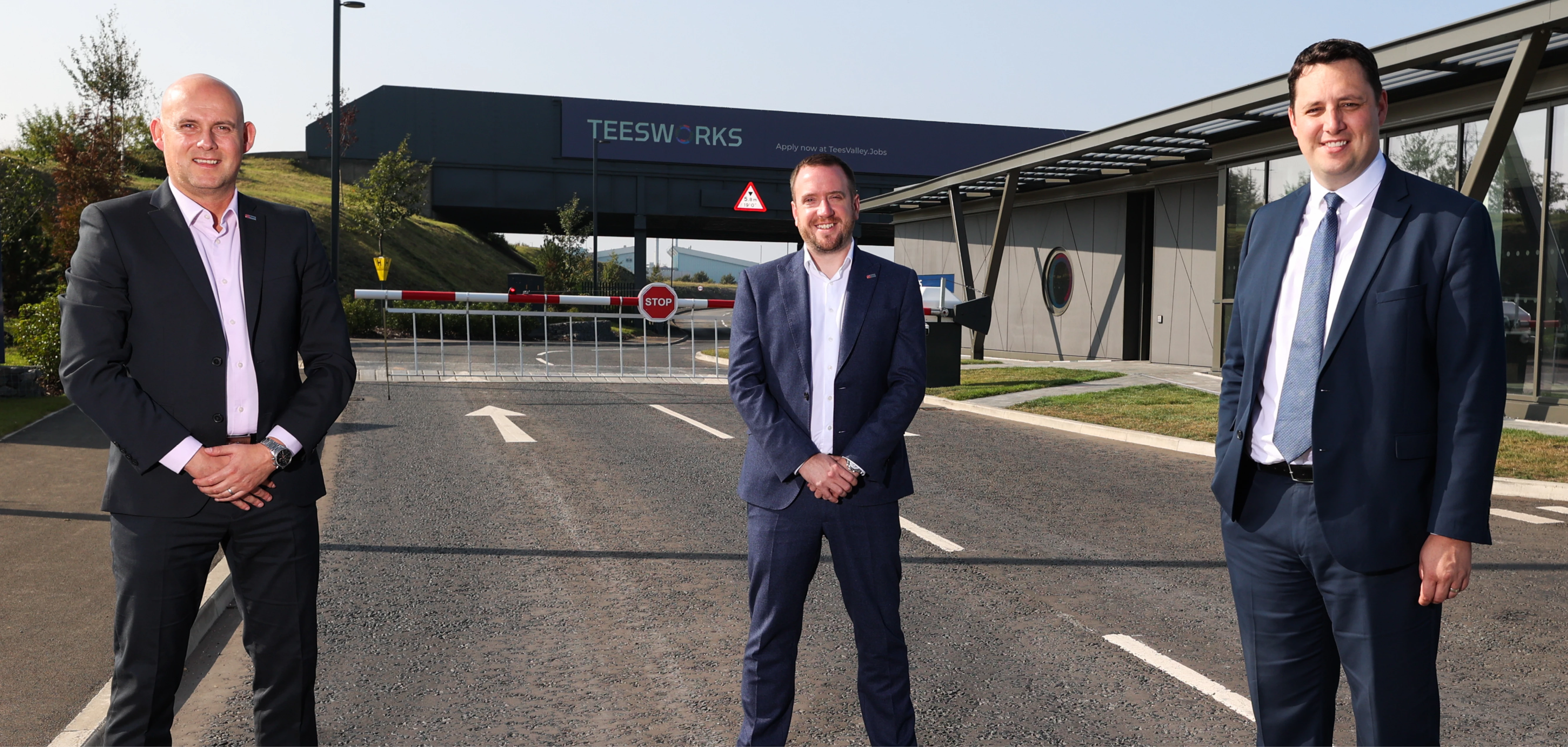 Mayor Ben Houchen welcomes Aspire to Teesside. Mayor Houchen is pictured at Teesworks with Justin Godfrey (Sales Manager, Aspire) and Ben Upton (Head of Product & Solutions, Aspire).