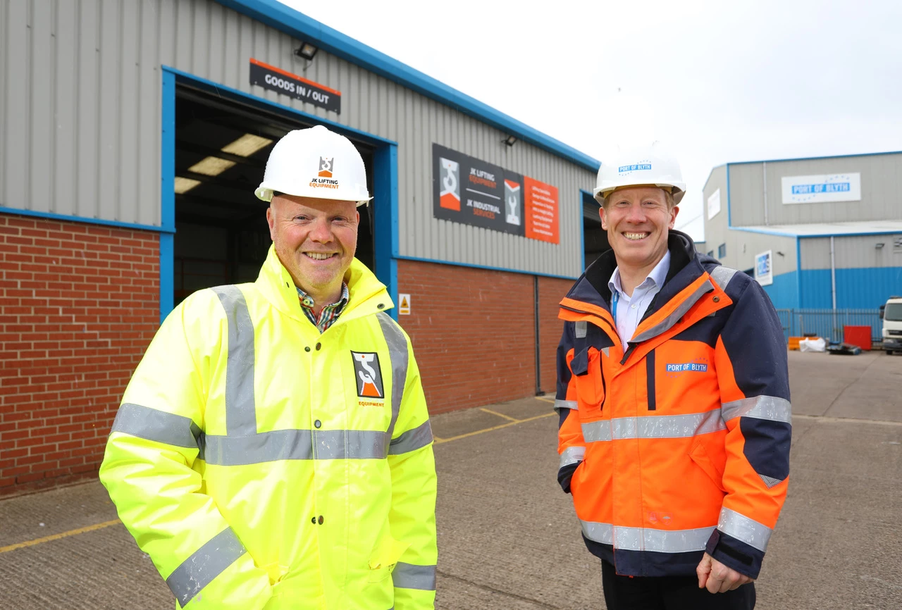 James Bright, Managing Director of JK Lifting with James Brown, Port of Blyth, Customer Services Manager outside of JK Lifting's new Port of Blyth unit. 
