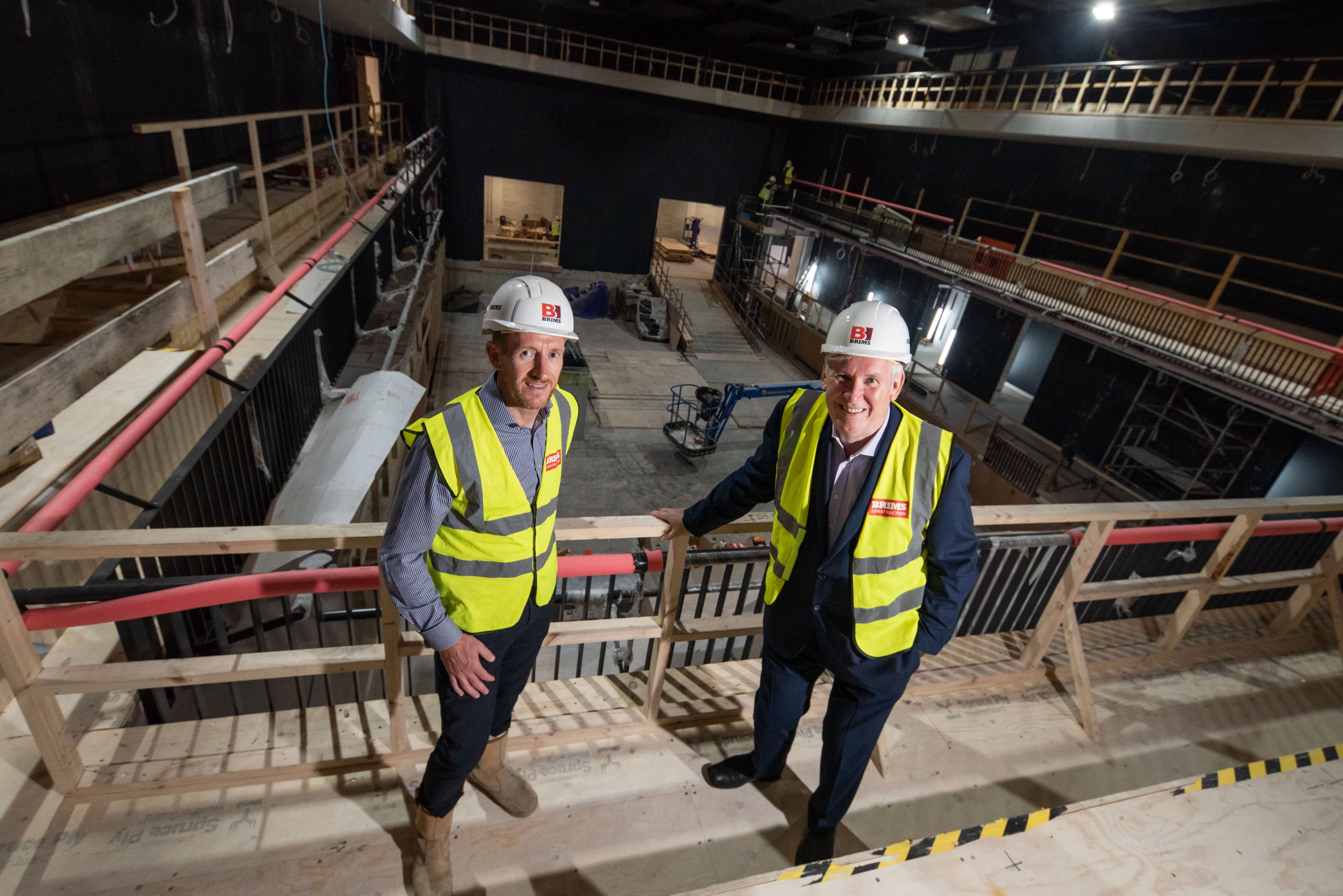 Brims director, Richard Wood (left) with Paul Callaghan, Chair of the MAC Trust, inspecting progress at the MACQ Theatre, Sunderland.