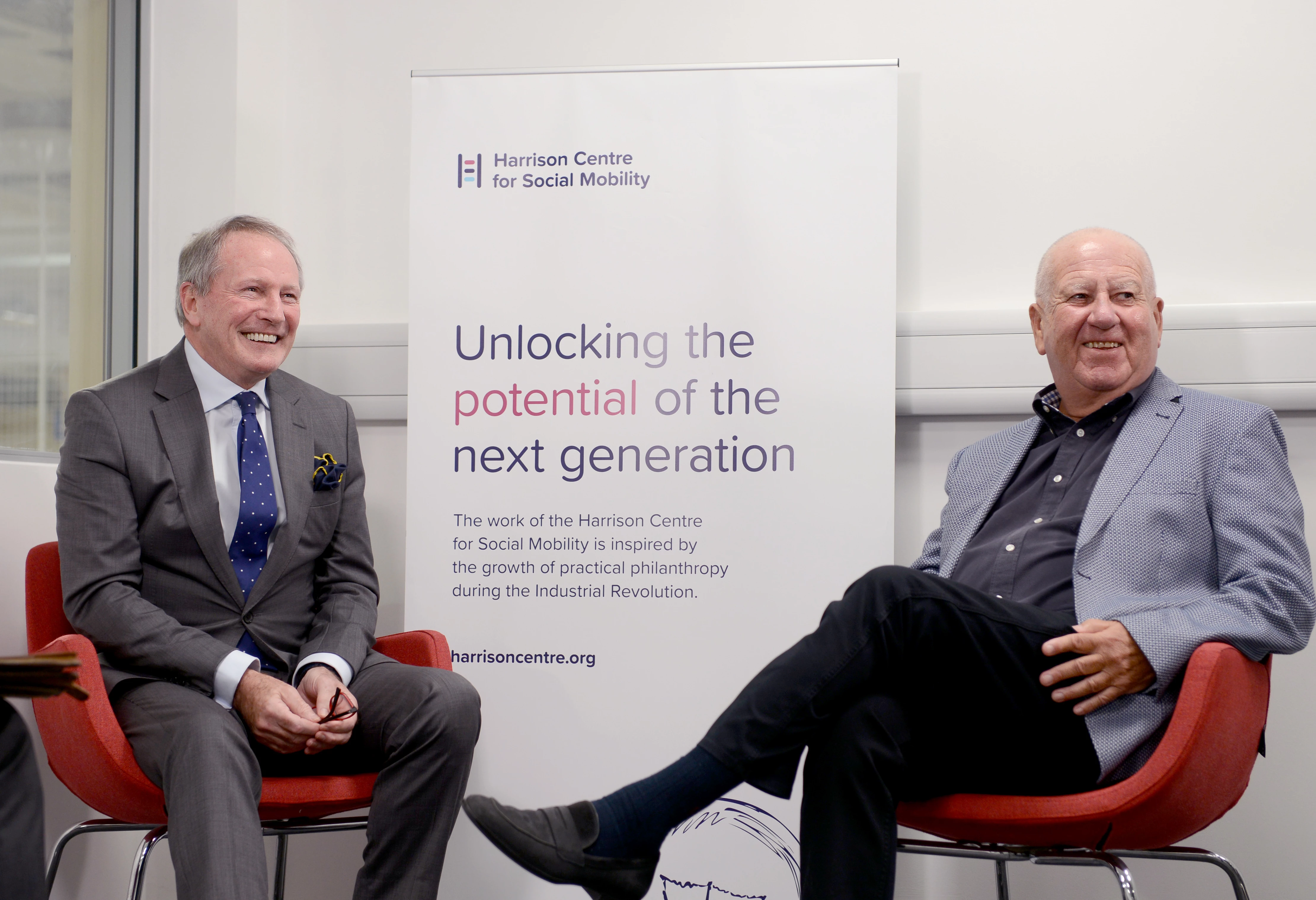 Founder of the Harrison Centre for Social Mobility, David Harrison, meets with Sir Bob Murray CBE, chairman of the Foundation of Light in the Beacon.