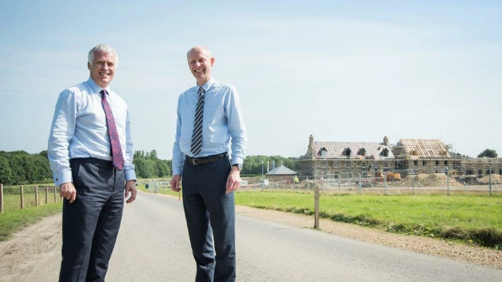 (L to R) Simon Robinson of Swinburne Maddison LLP and Chris Harrison of Theakston review progress at at Lambton Estate where construction work is well underway at the Eastern entrance to Lambton Park