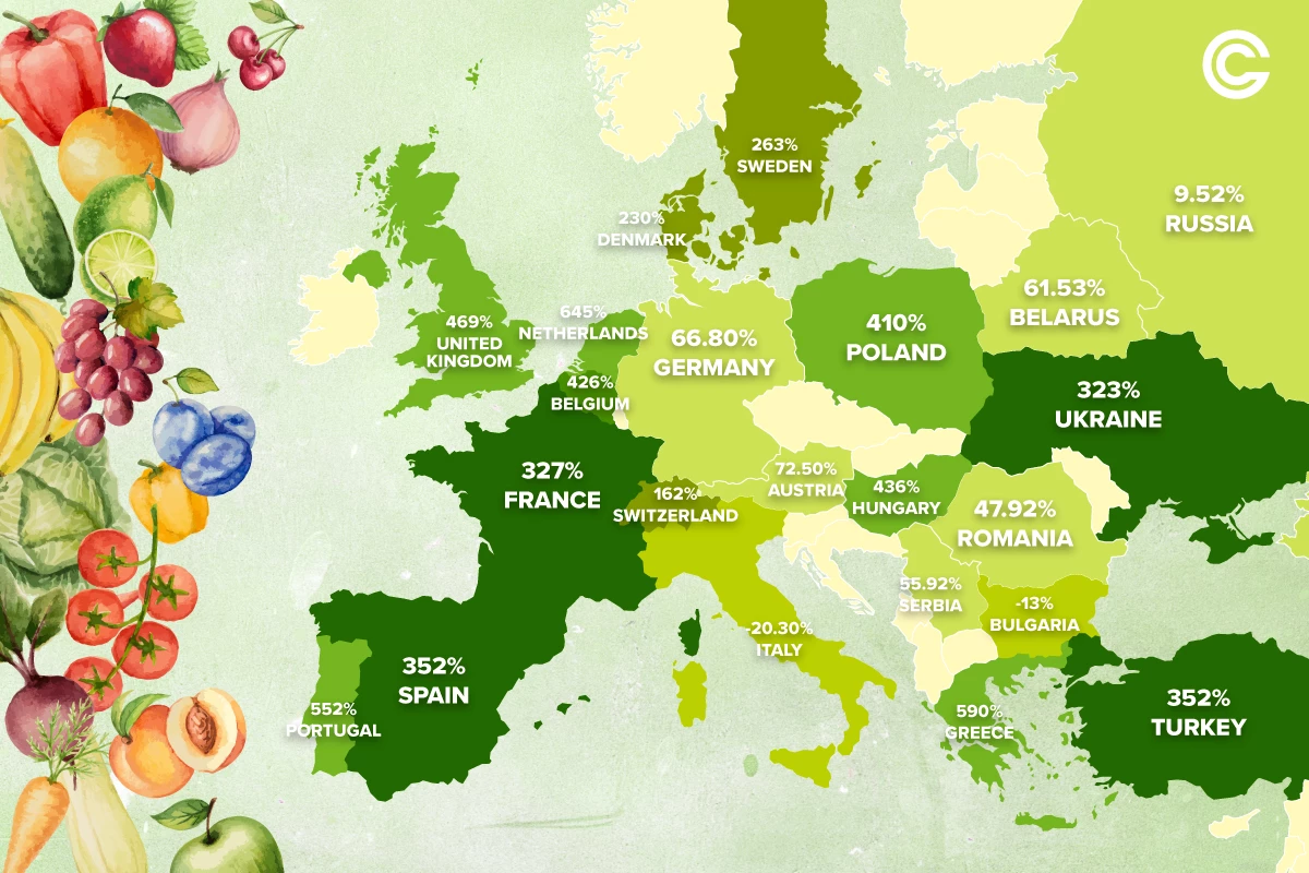 Map of interest in veganism across Europe