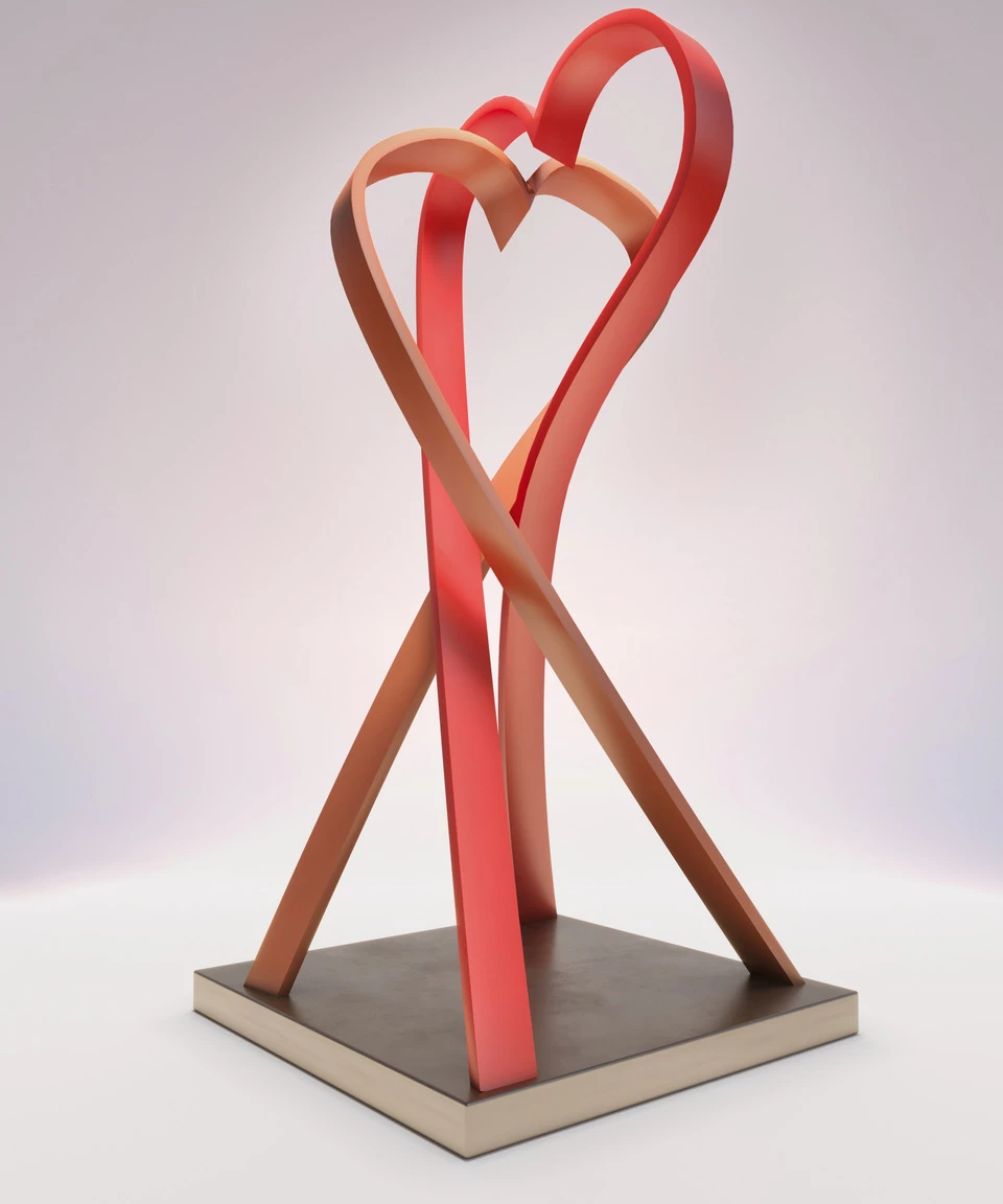 CGI of a new memorial featuring two heart ribbons entwined