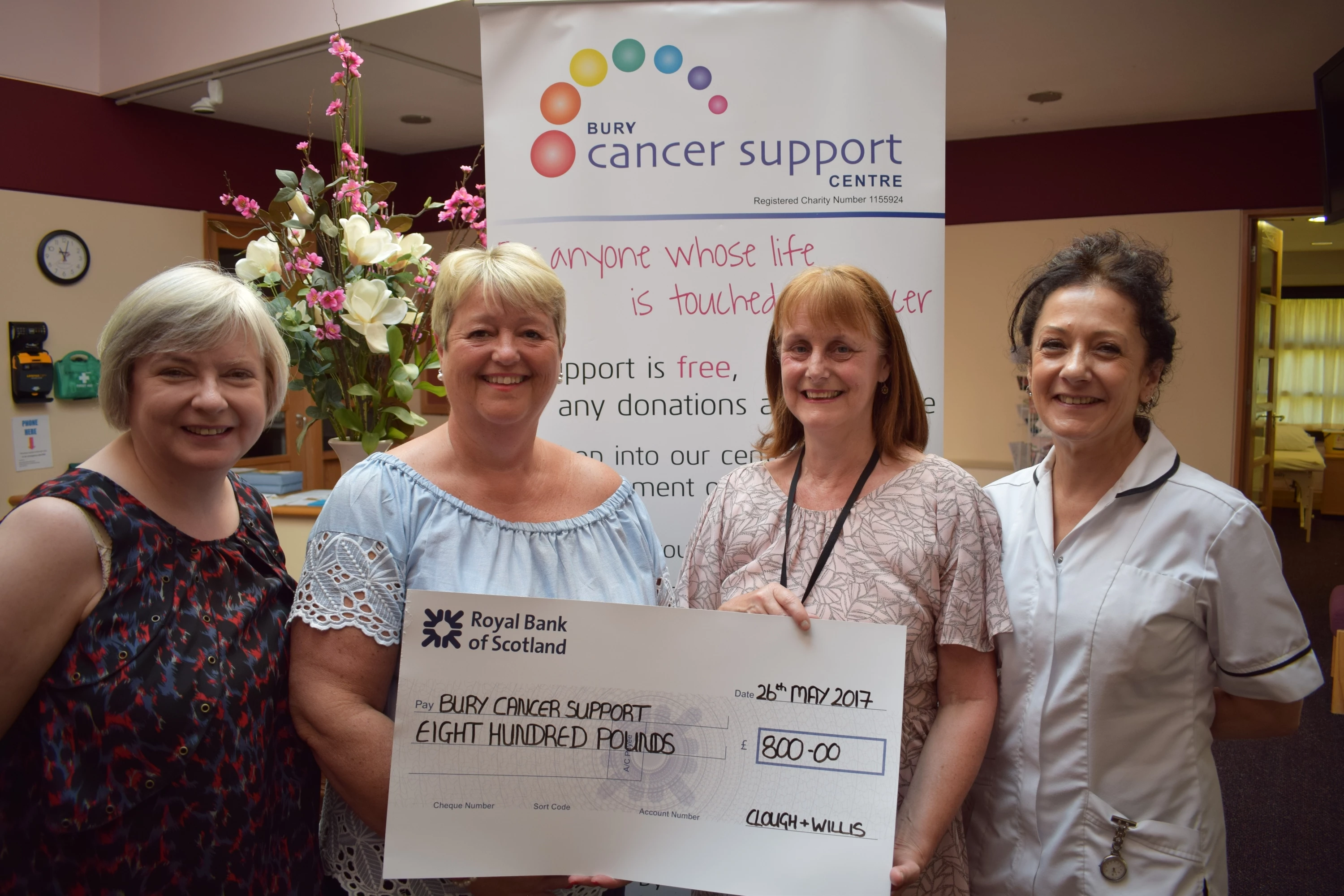 Shefali Talukdar & Karen Hastie (Clough & Willis) with Janet Pearce-Langton and Lynne Marland (Bury Cancer Support Centre)
