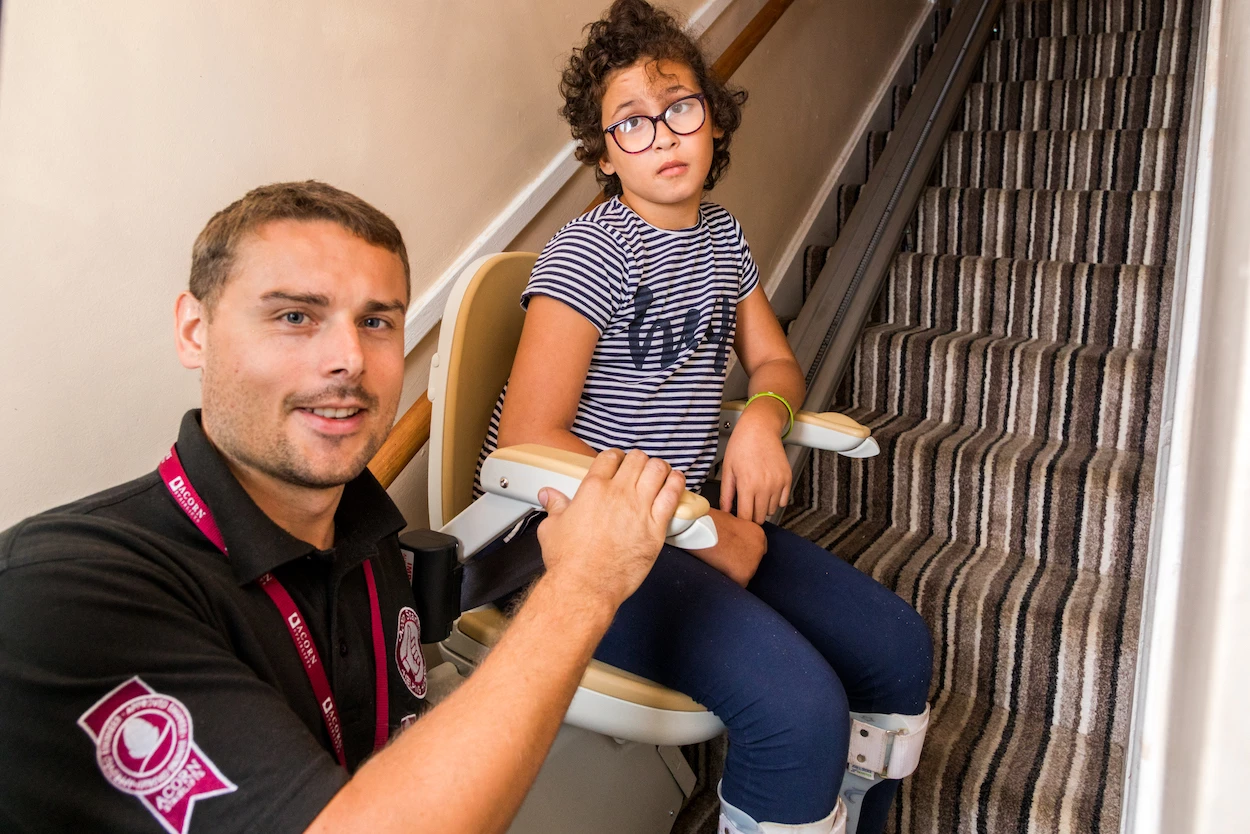 Acorn Stairlifts service engineer Ben Shutz with Laila Stanhope