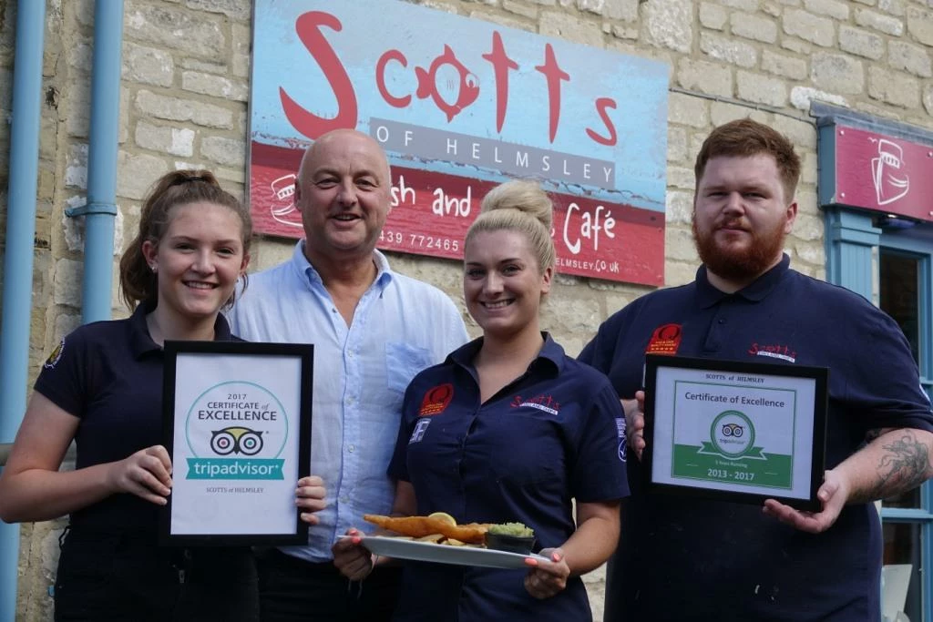 Trip Trip Hooray! Pictured outside Scotts of Helmsley are Lily Popham, Tony Webster, Leah McPartland and Lewis Jones